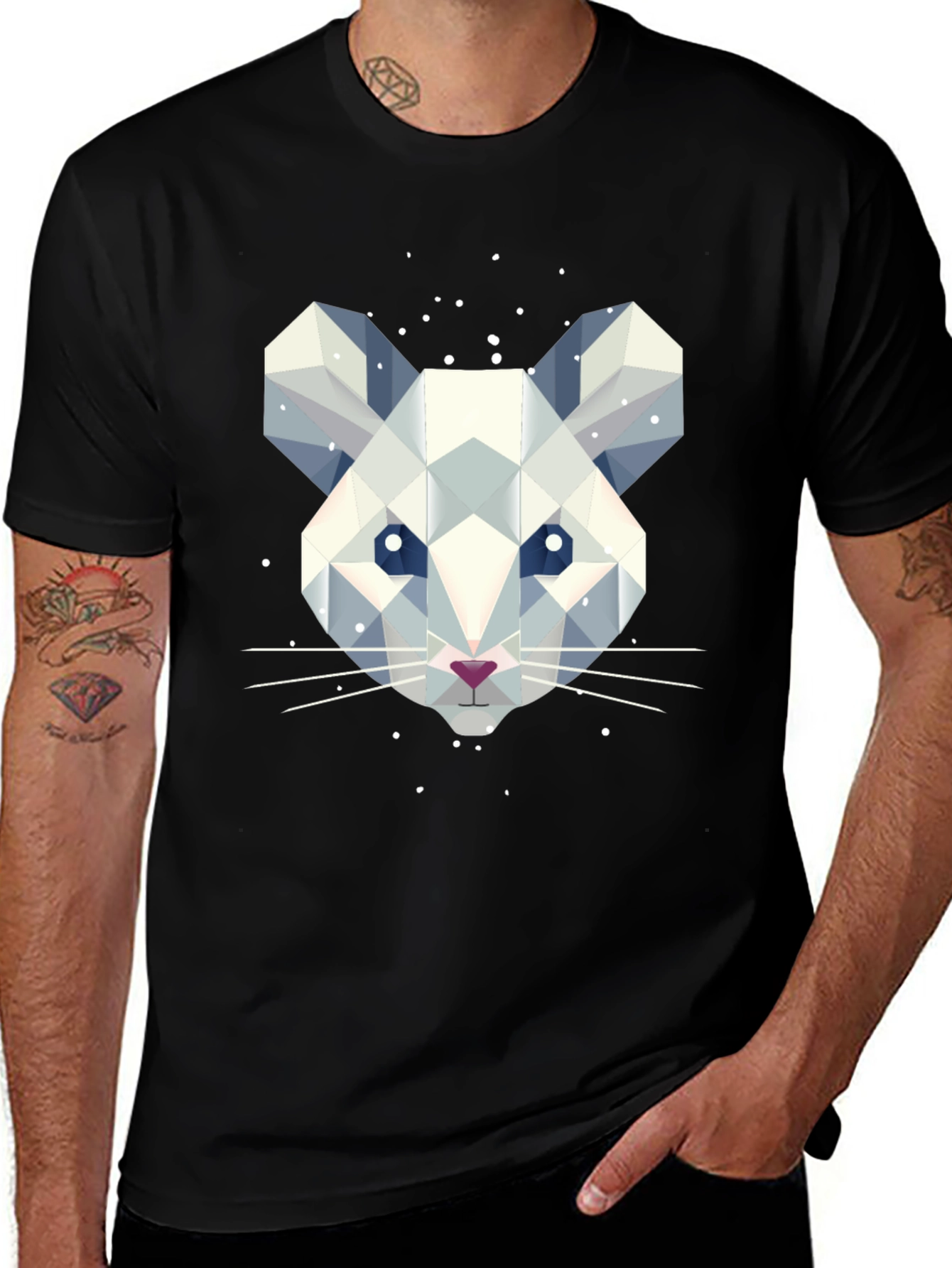 Variant 29 of Geometric Mouse Graphic Tee - Stylish Men's Black T-Shirt