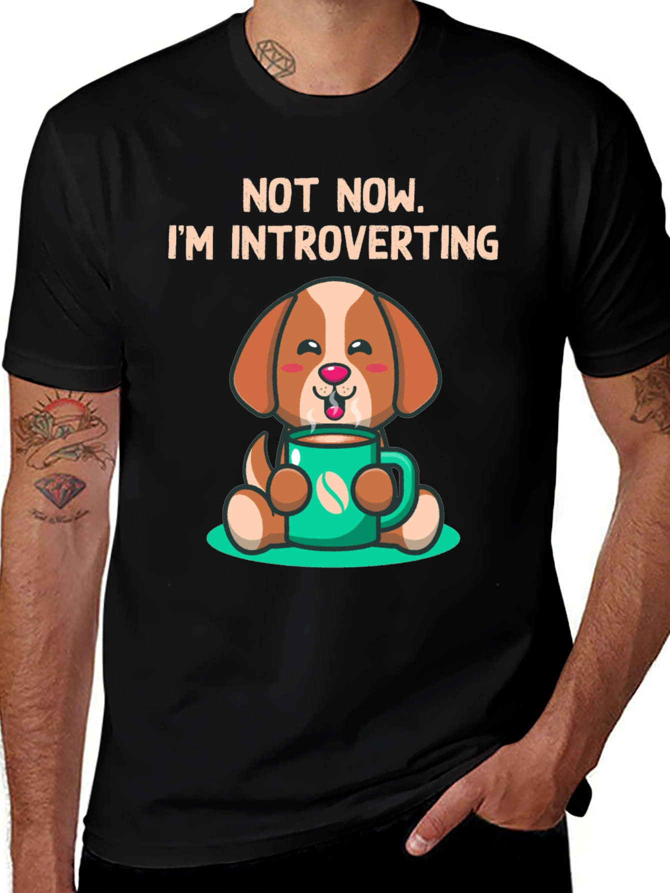 Variant 13 of Introverted Dog T-Shirt - Coffee Lover's Tee