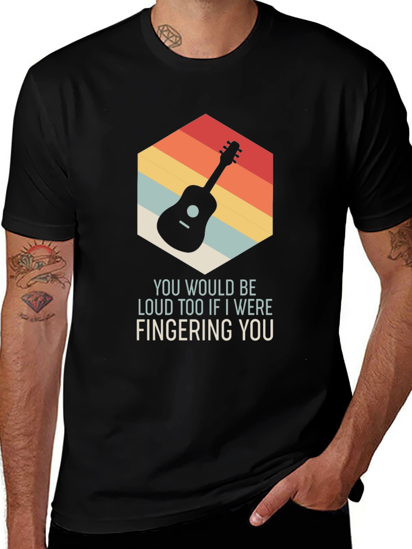 Black Guitar Fingering T-Shirt - Funny Music Tee main image