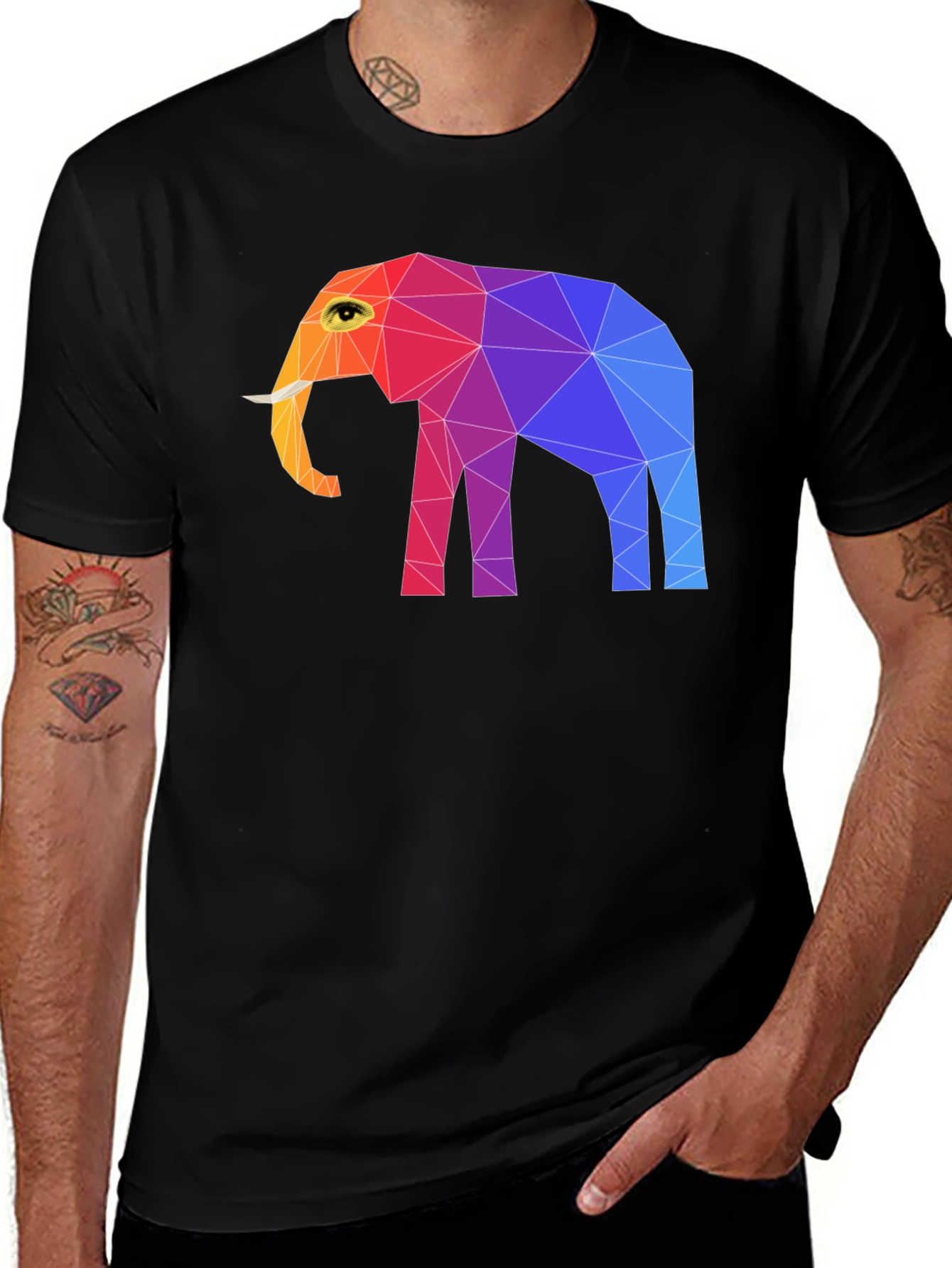 Variant 21 of Geometric Elephant Graphic Tee - Stylish Men's Black T-Shirt