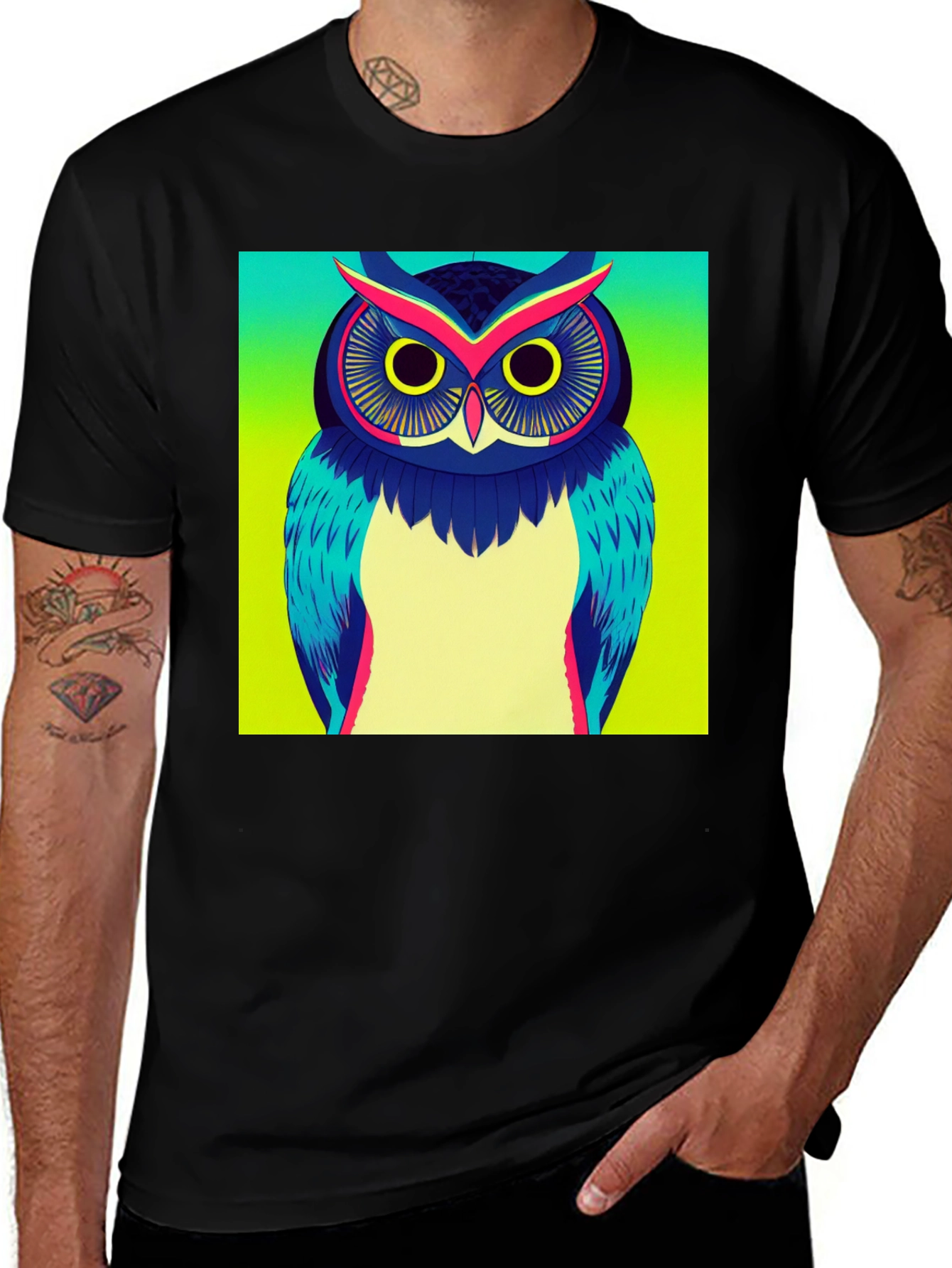 Variant 7 of Cool Owl Graphic Print Black T-Shirt