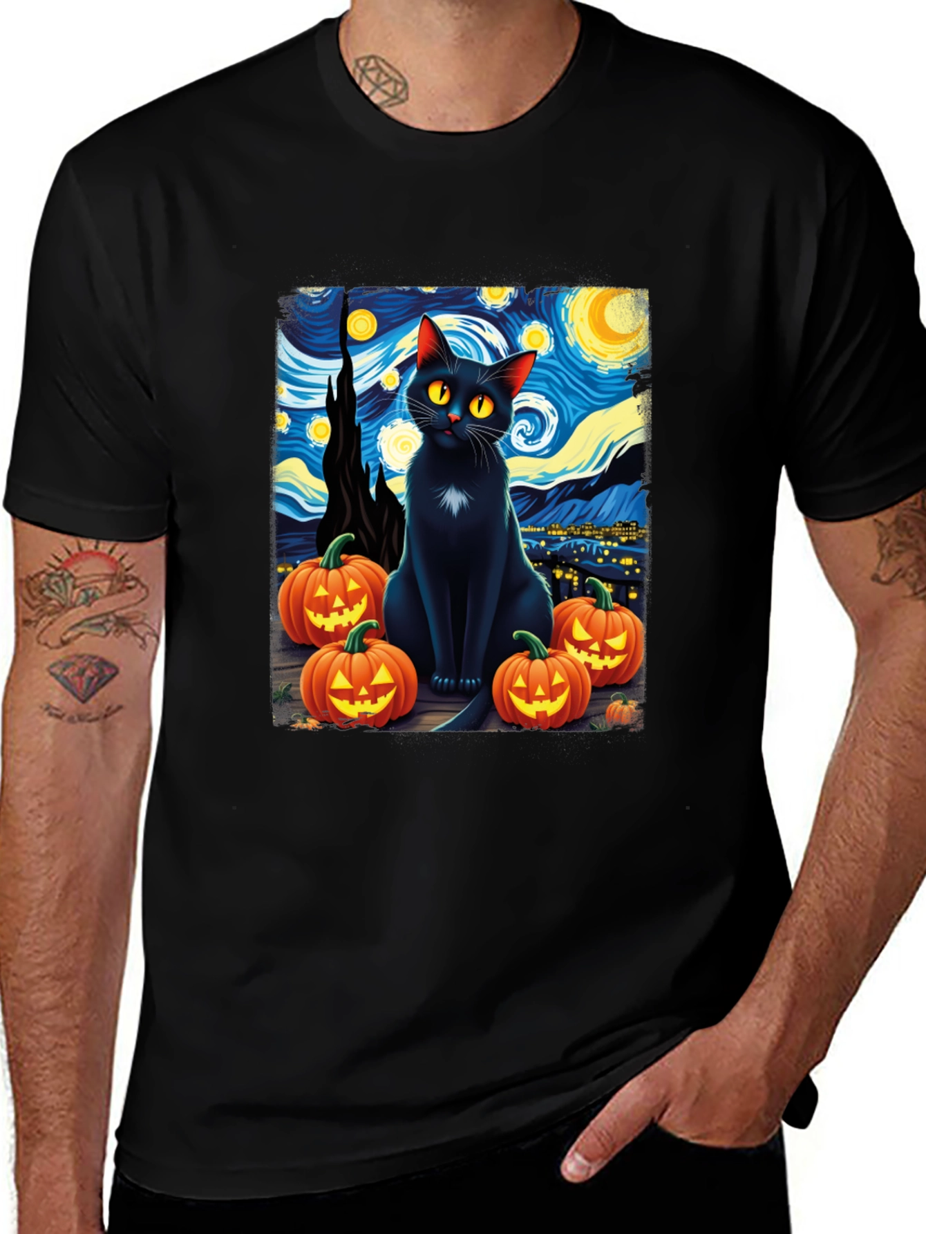 Variant 14 of Starry Night Cat Halloween T-Shirt