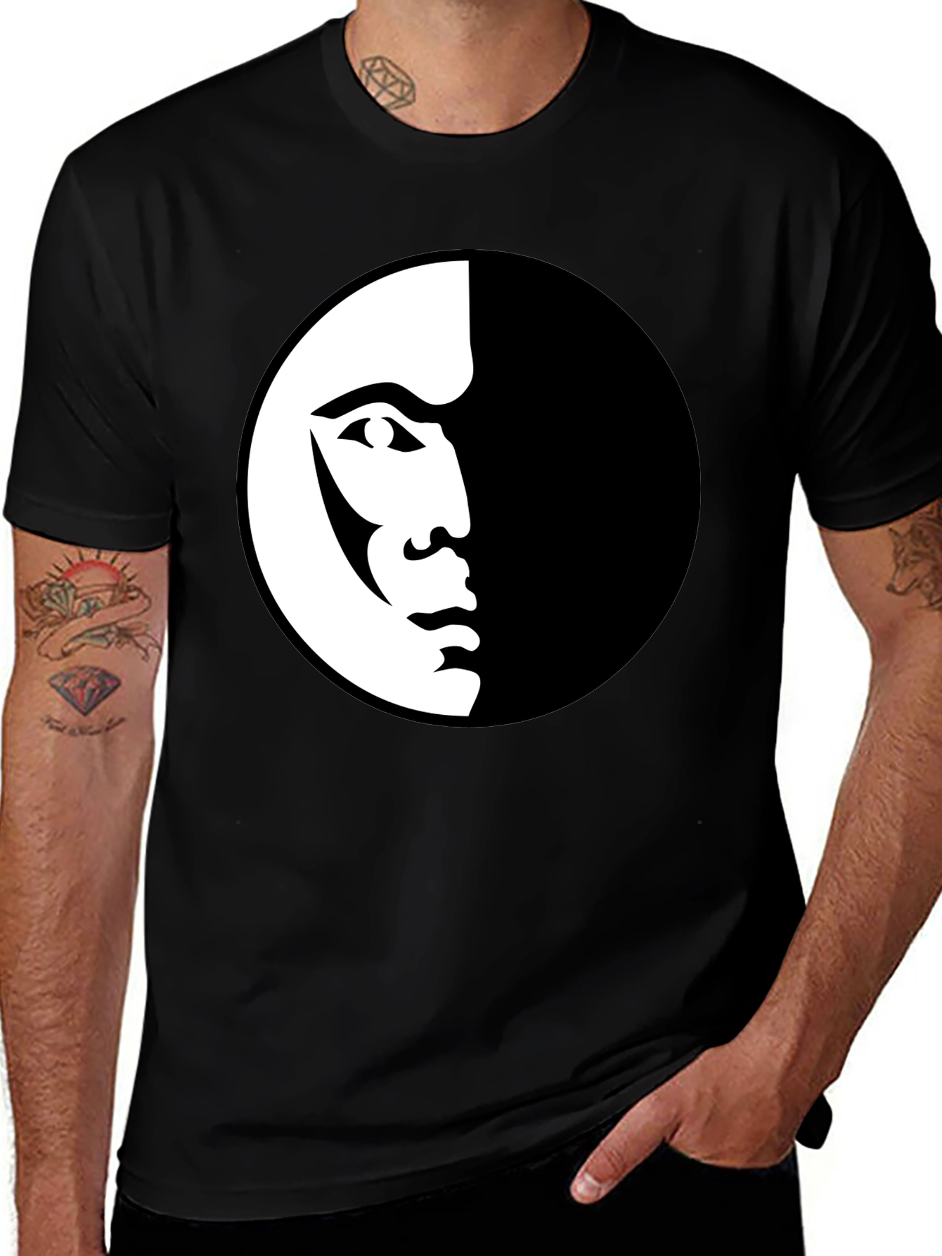 Variant 21 of Modern Half Face Graphic Black T-Shirt