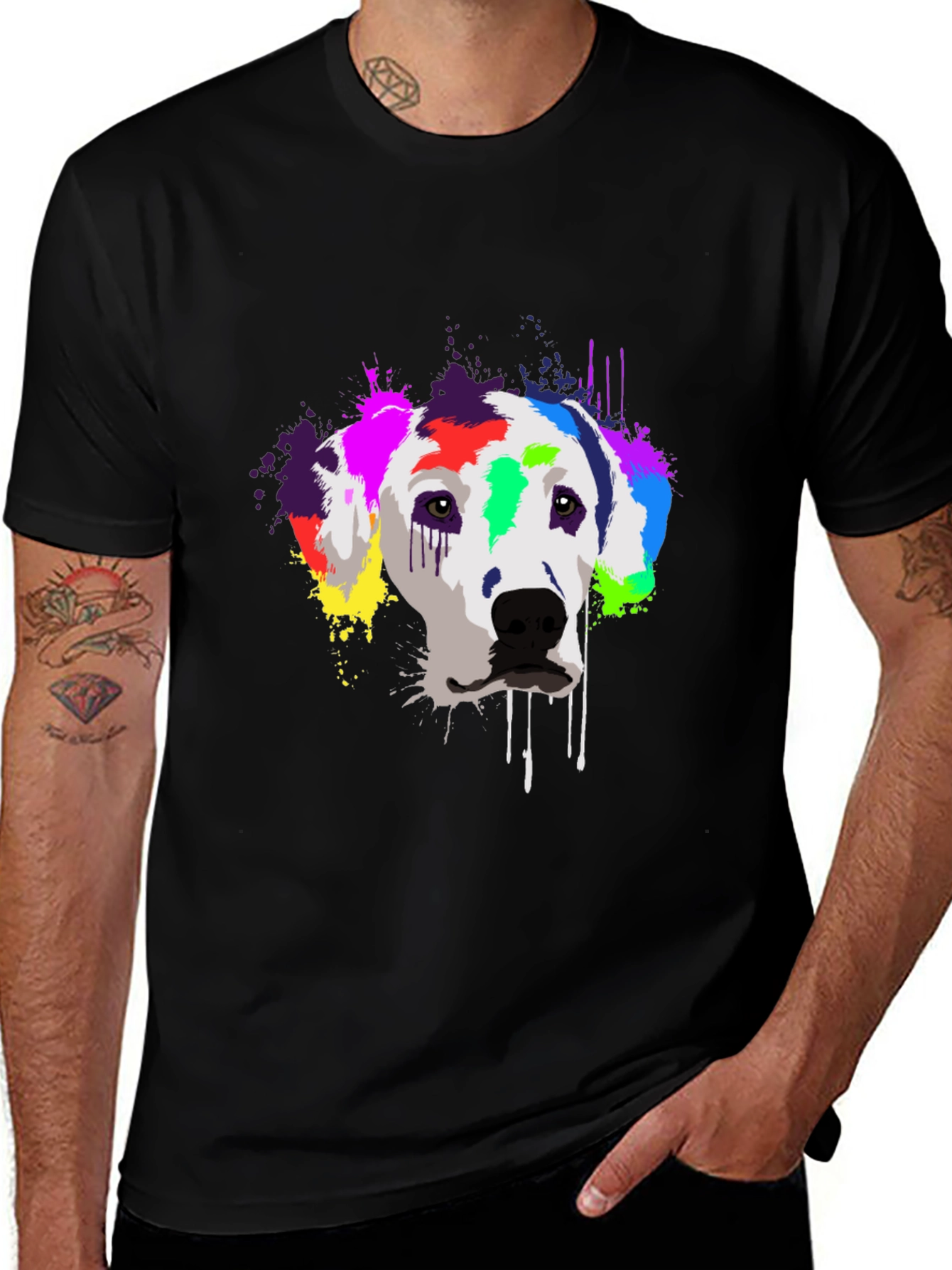 Variant 8 of Colorful Dalmatian Dog Graphic T-Shirt - Black