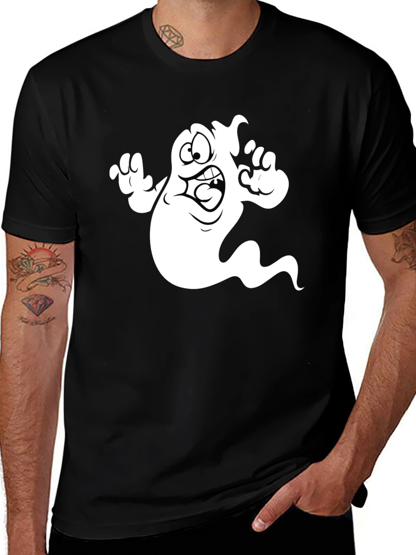Variant 2 of Cartoon Ghost Graphic T-Shirt - Black