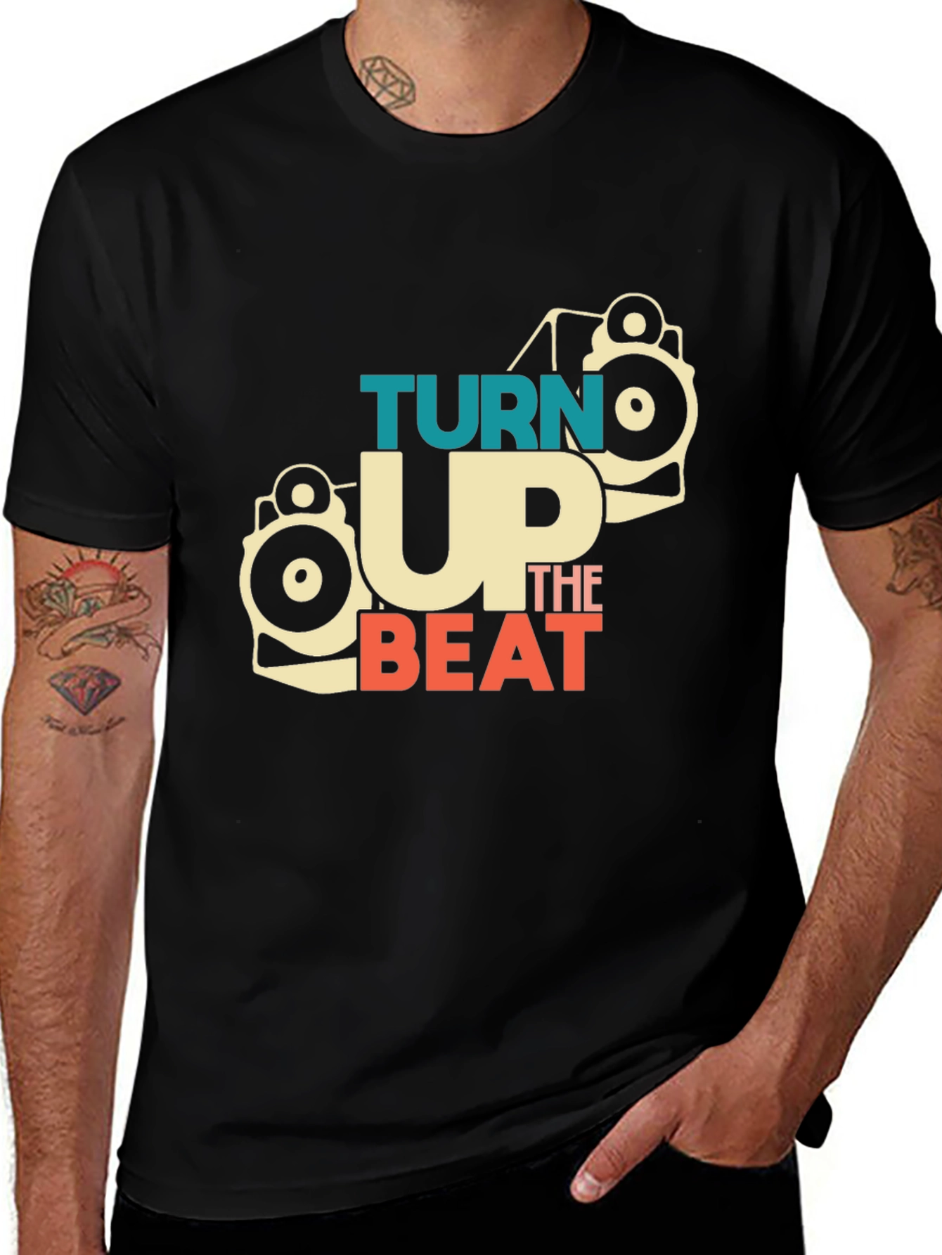 Variant 23 of Turn Up the Beat Graphic Tee - Black Casual T-Shirt