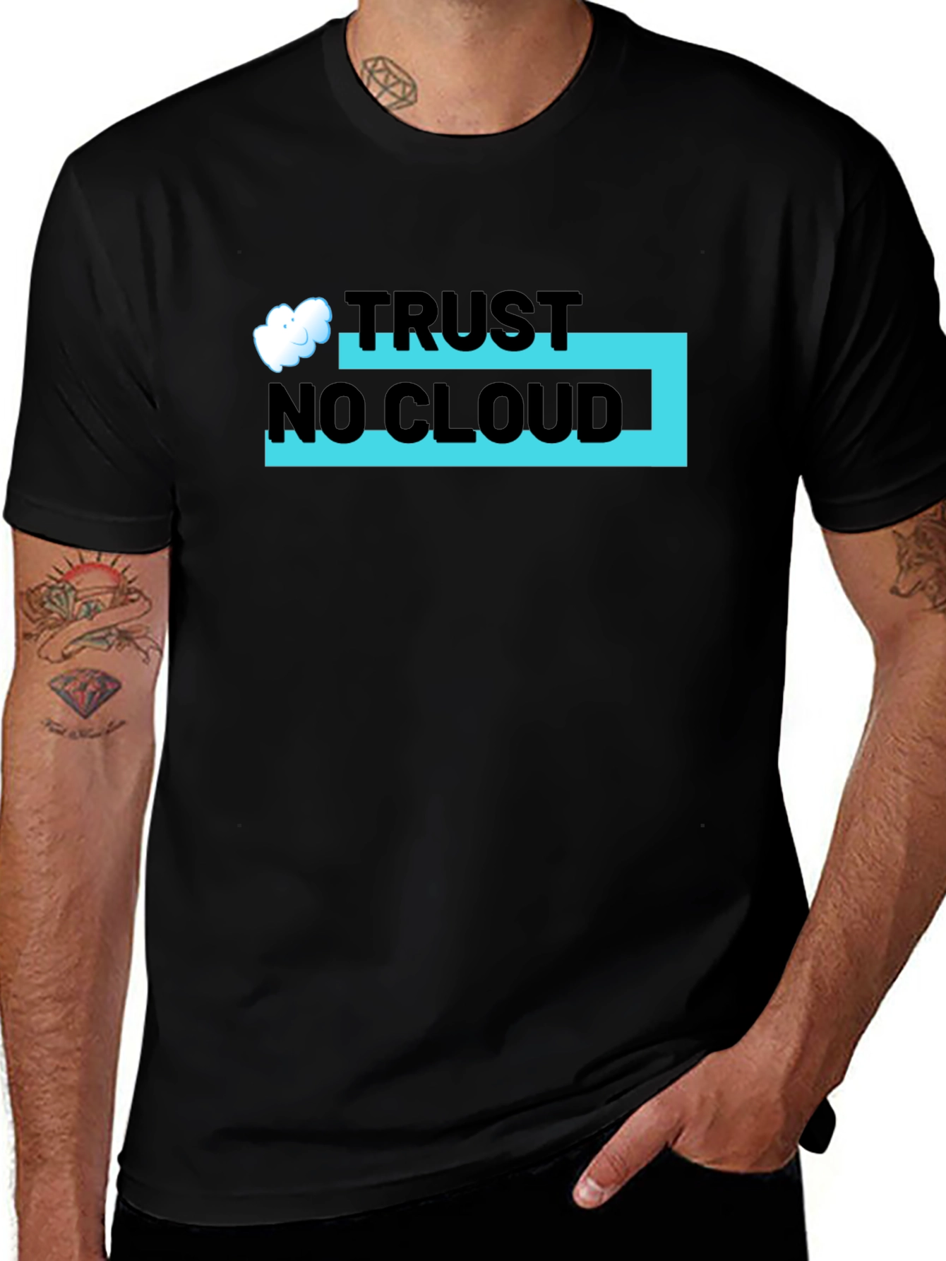 Variant 8 of Trust No Cloud Graphic Tee - Black Crew Neck T-Shirt