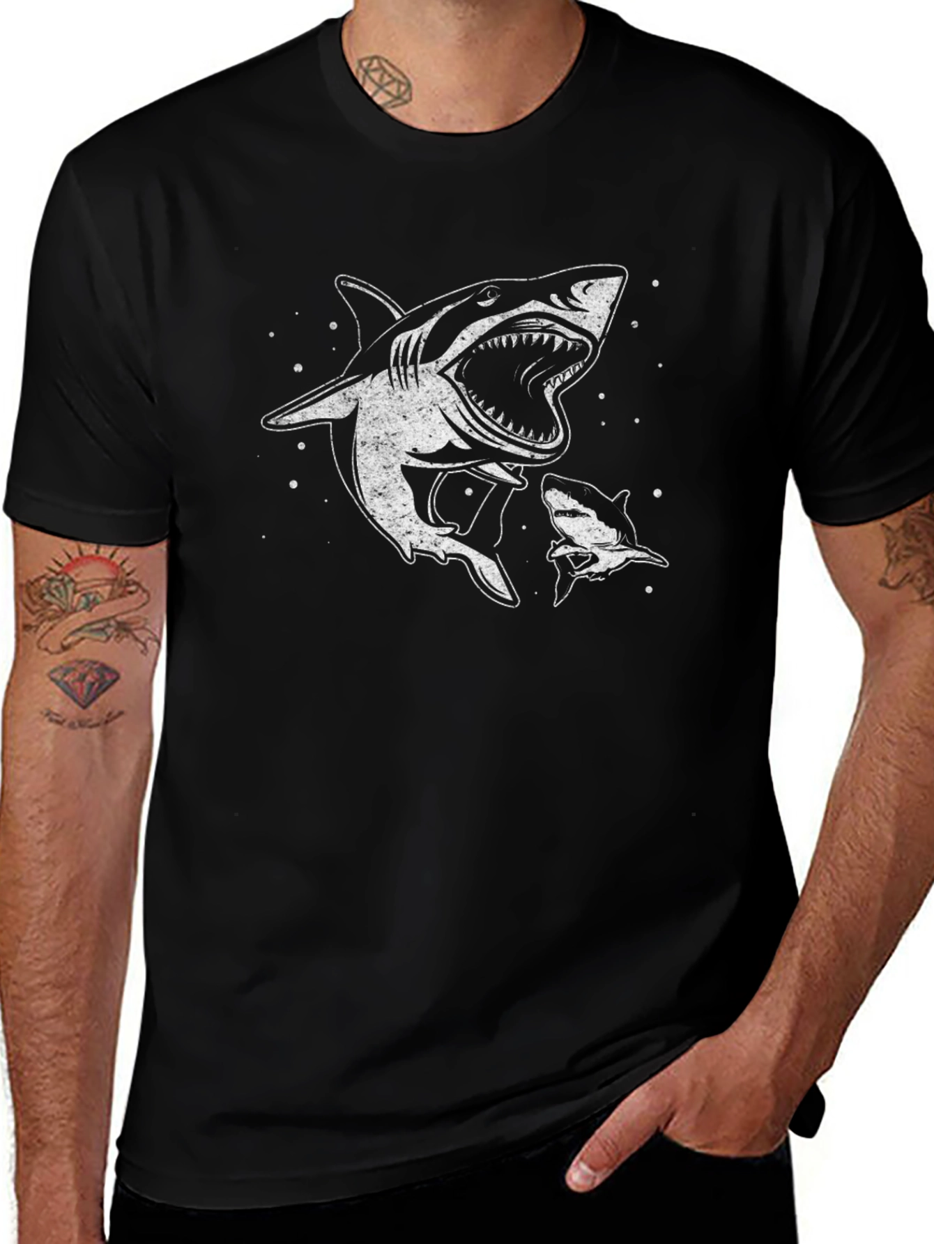 Variant 13 of Shark Graphic Print Black T-Shirt