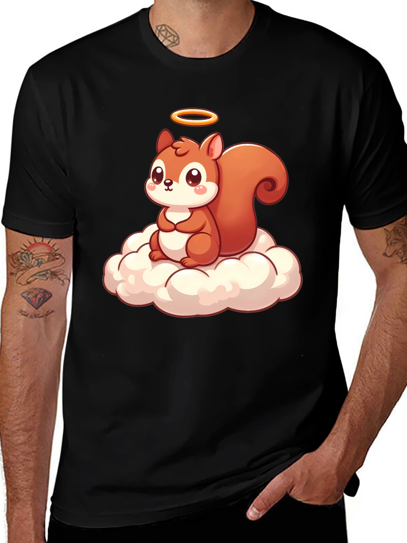 Variant 24 of Cute Squirrel on Cloud Graphic T-Shirt - Black