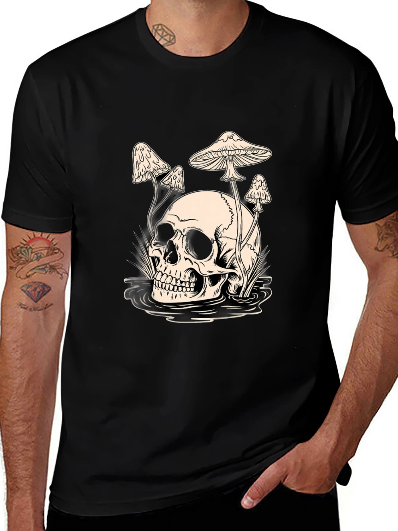 Variant 26 of Skull and Mushroom Graphic Tee - Black