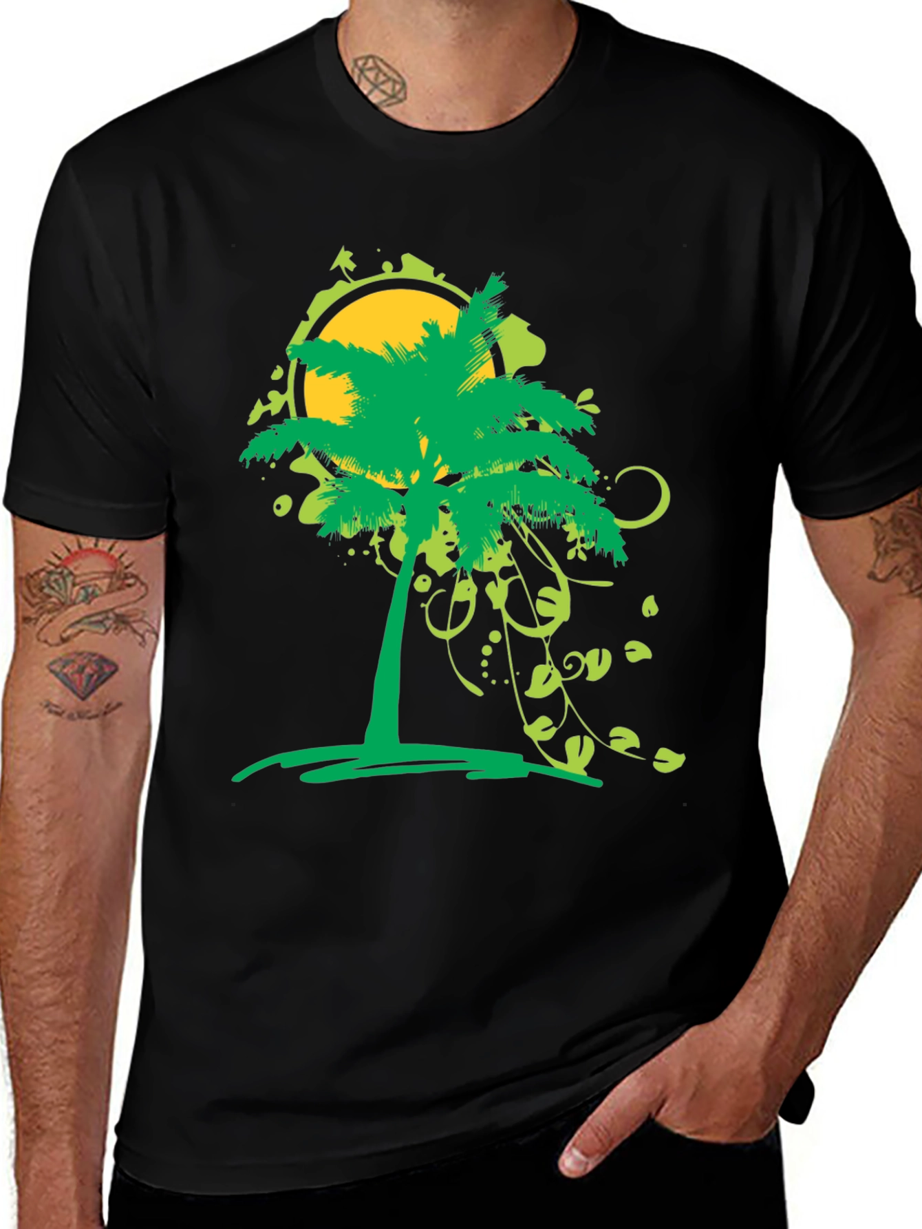 Variant 26 of Tropical Palm Tree Graphic Tee - Black