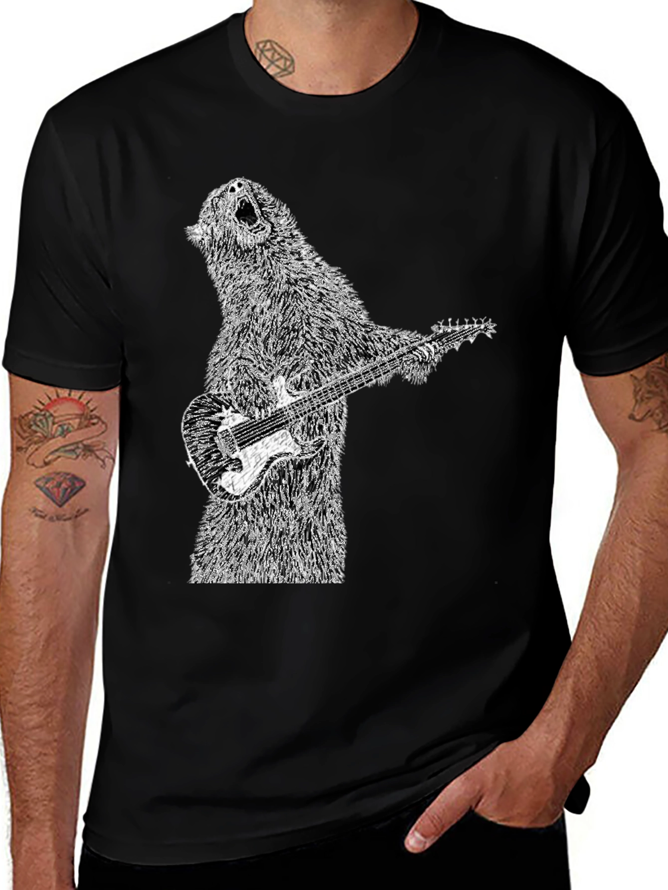 Variant 25 of Bear Guitarist Black T-Shirt