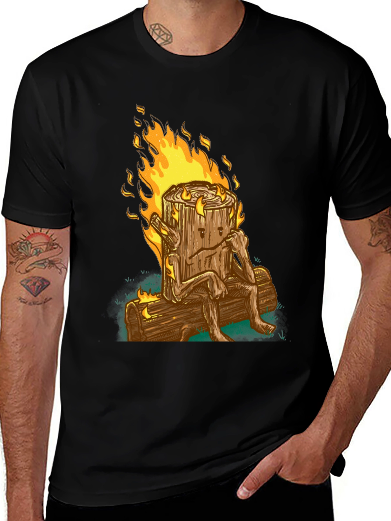 Variant 19 of Burning Log Graphic Tee - Funny Campfire T-Shirt