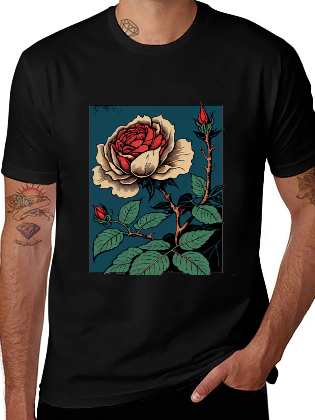 Variant 10 of Elegant Rose Graphic T-Shirt - Black