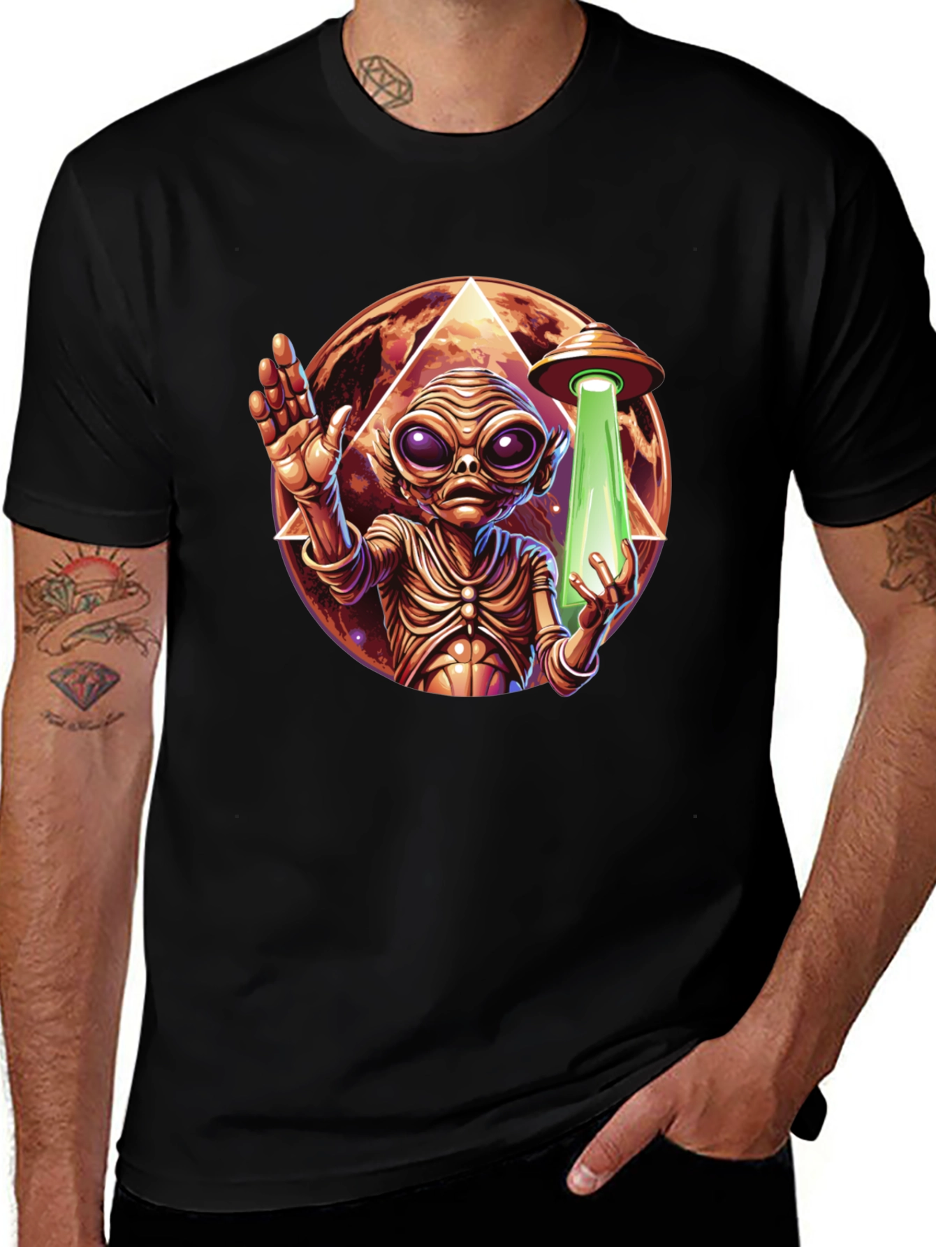 Variant 29 of Alien Abduction Graphic Tee - Black Cotton T-Shirt