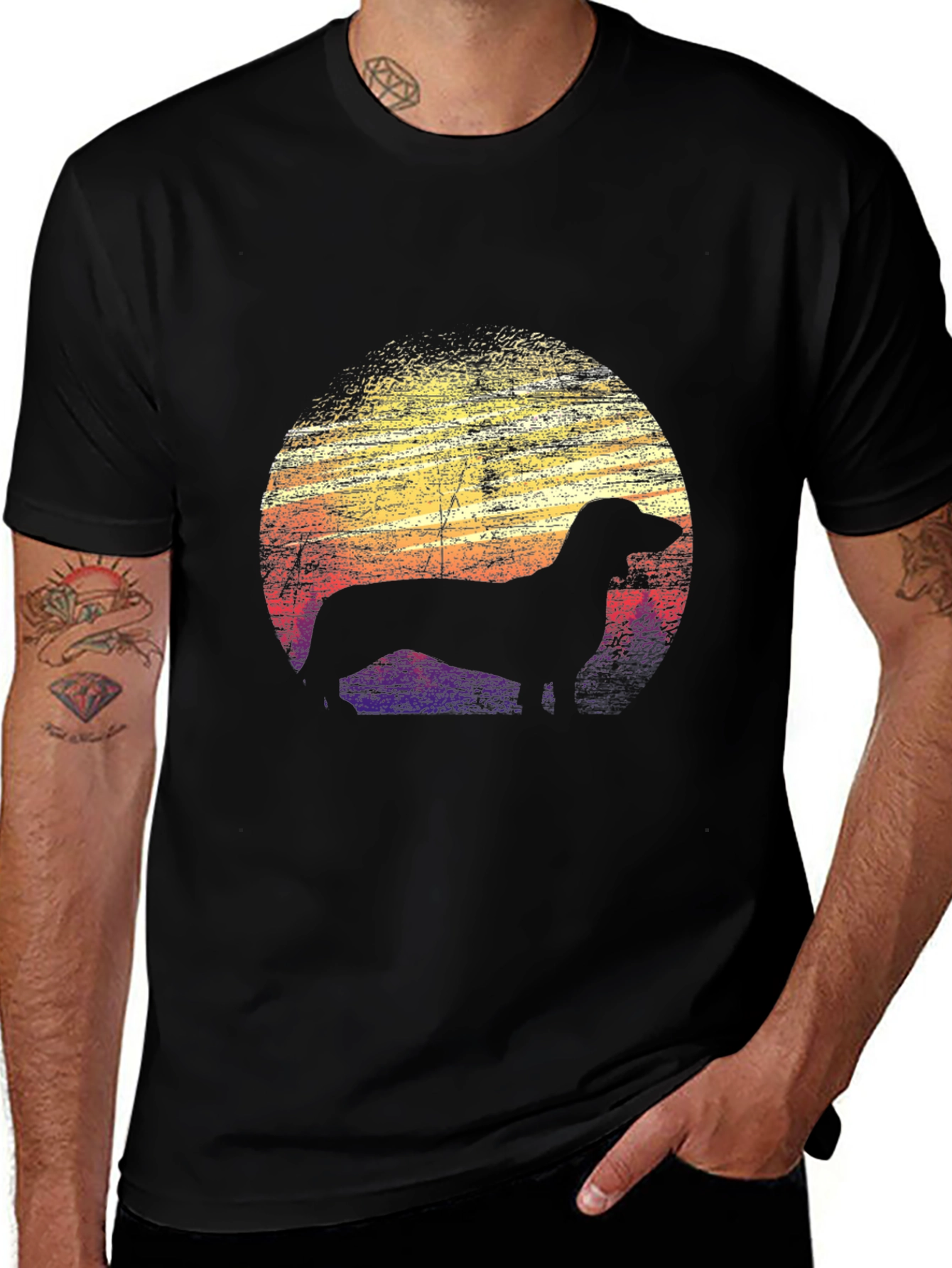 Variant 25 of Dachshund Silhouette Retro Sunset T-Shirt