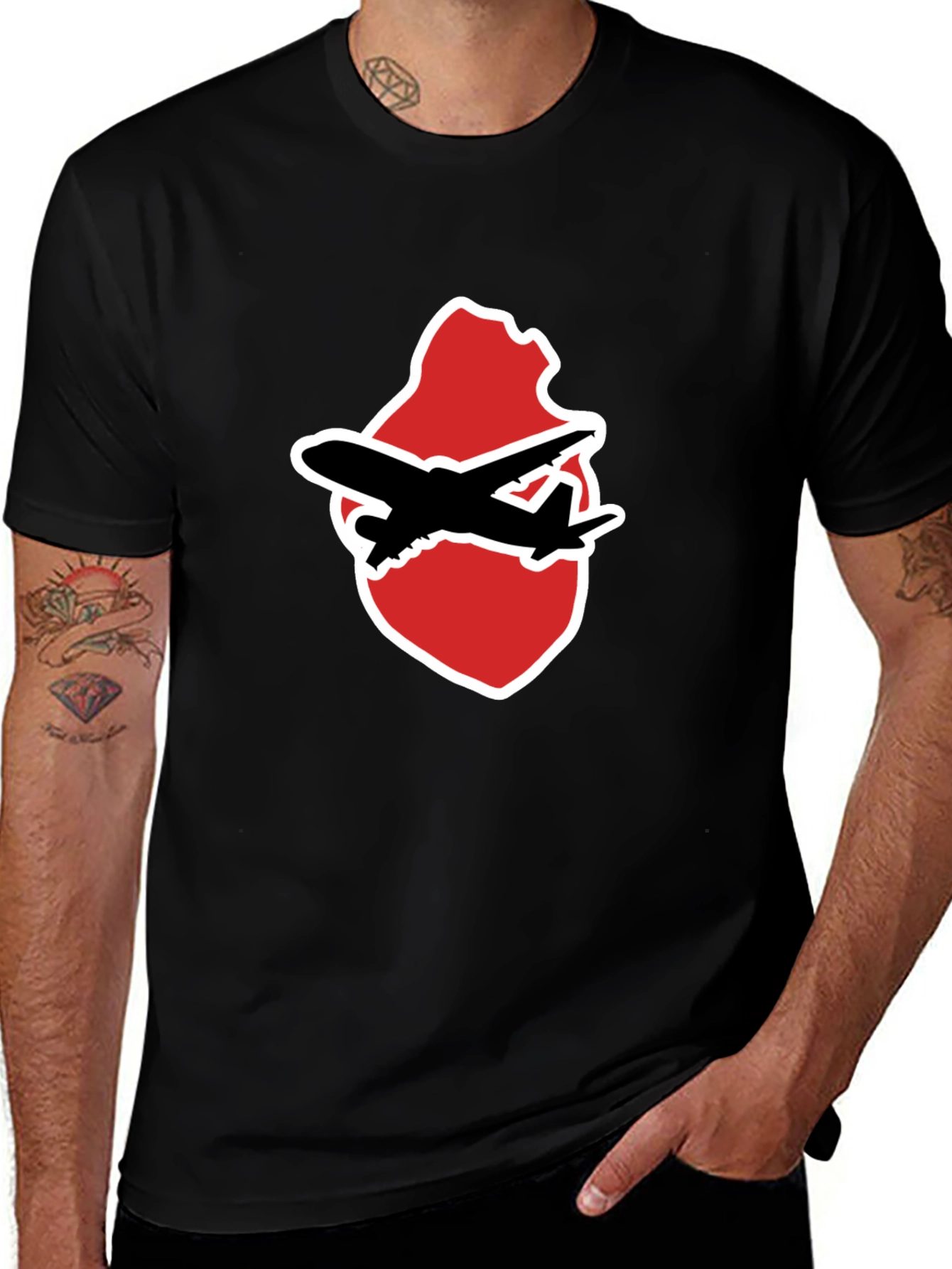 Variant 28 of Airplane Heart Graphic Tee - Black Crew Neck Shirt