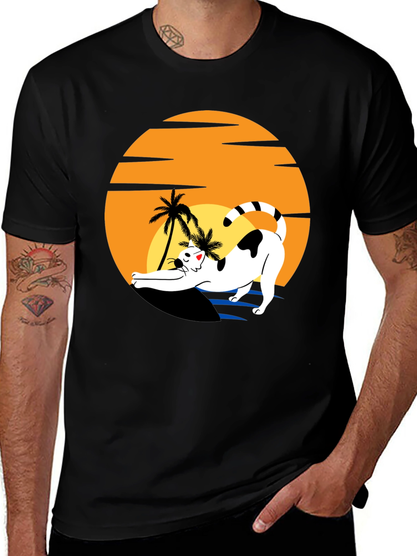 Variant 8 of Cat Sunset Graphic Tee - Black Unisex T-Shirt