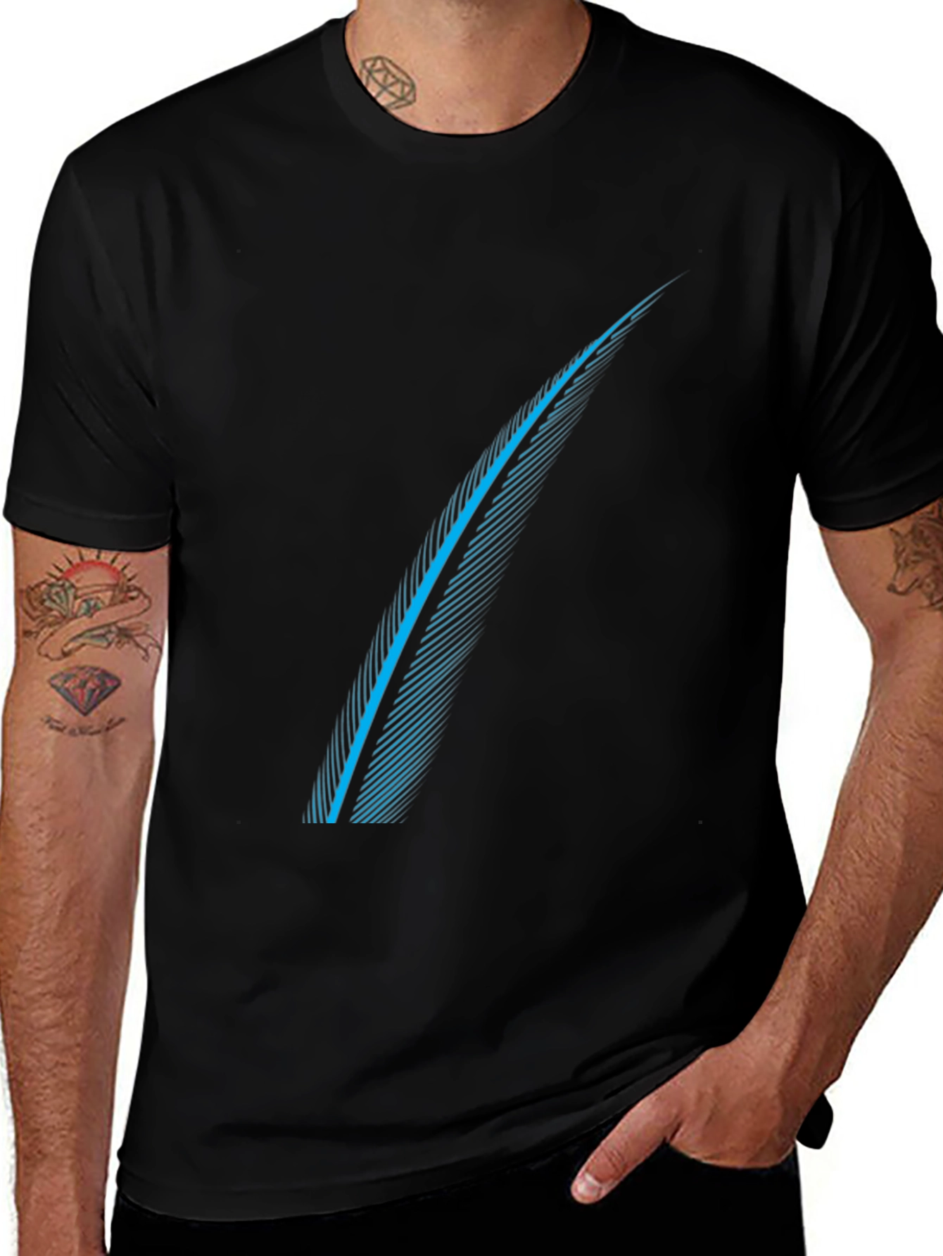 Variant 25 of Blue Feather Graphic Black T-Shirt