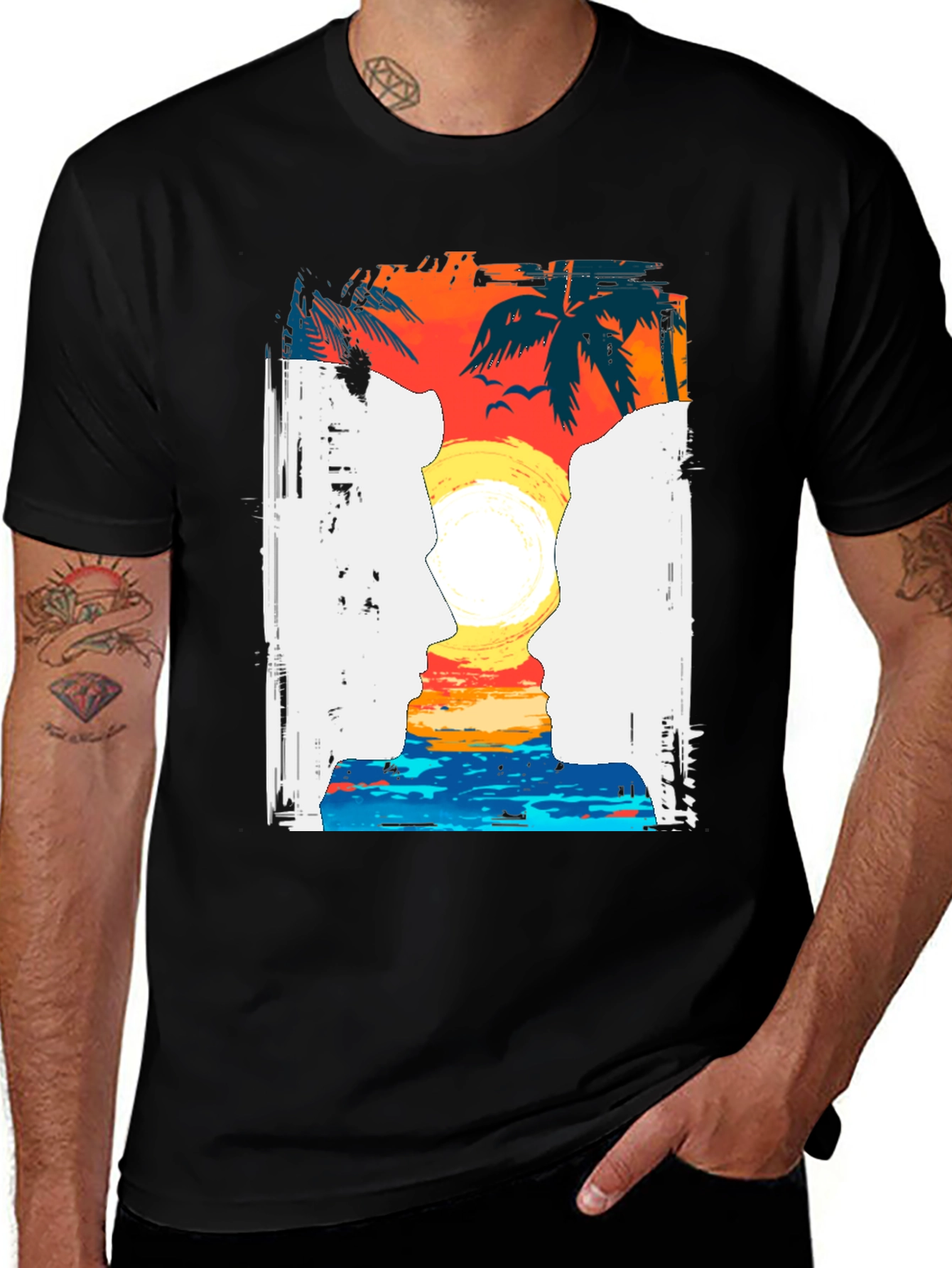 Variant 26 of Sunset Silhouette Graphic Tee - Tropical Vibes