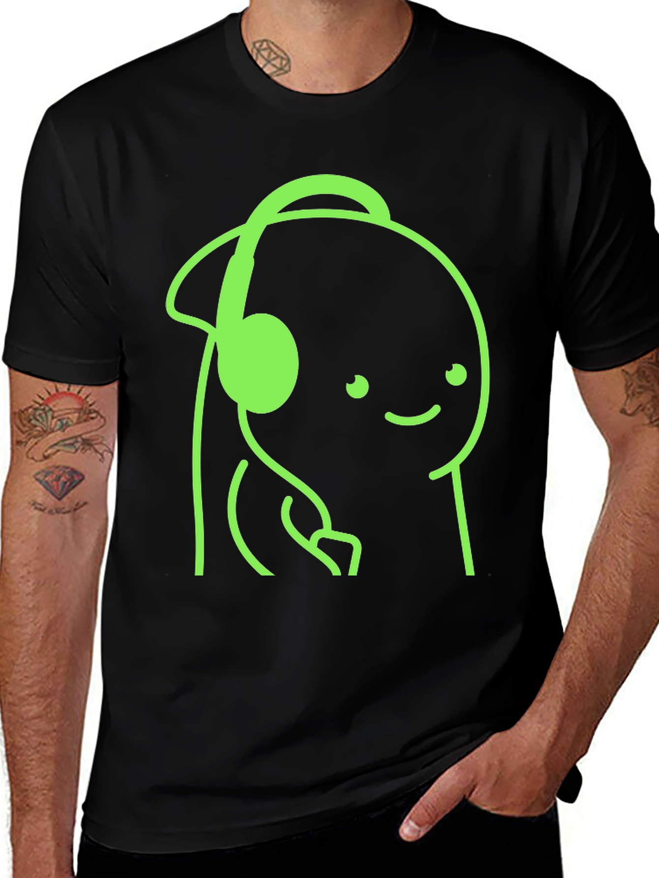 Variant 25 of Cartoon Headphone Graphic Tee - Casual Style
