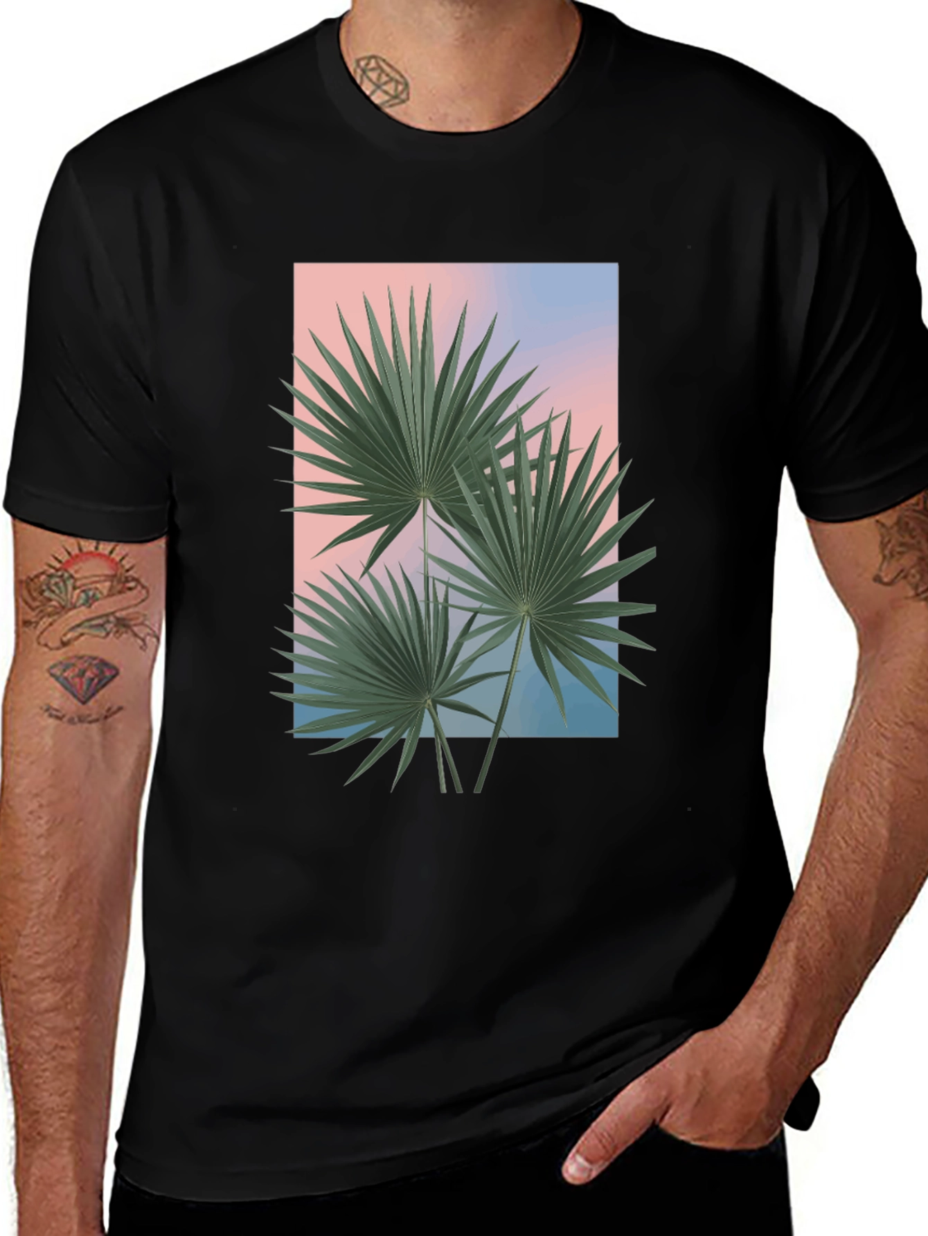 Tropical Palm Graphic Tee - Black Casual T-Shirt