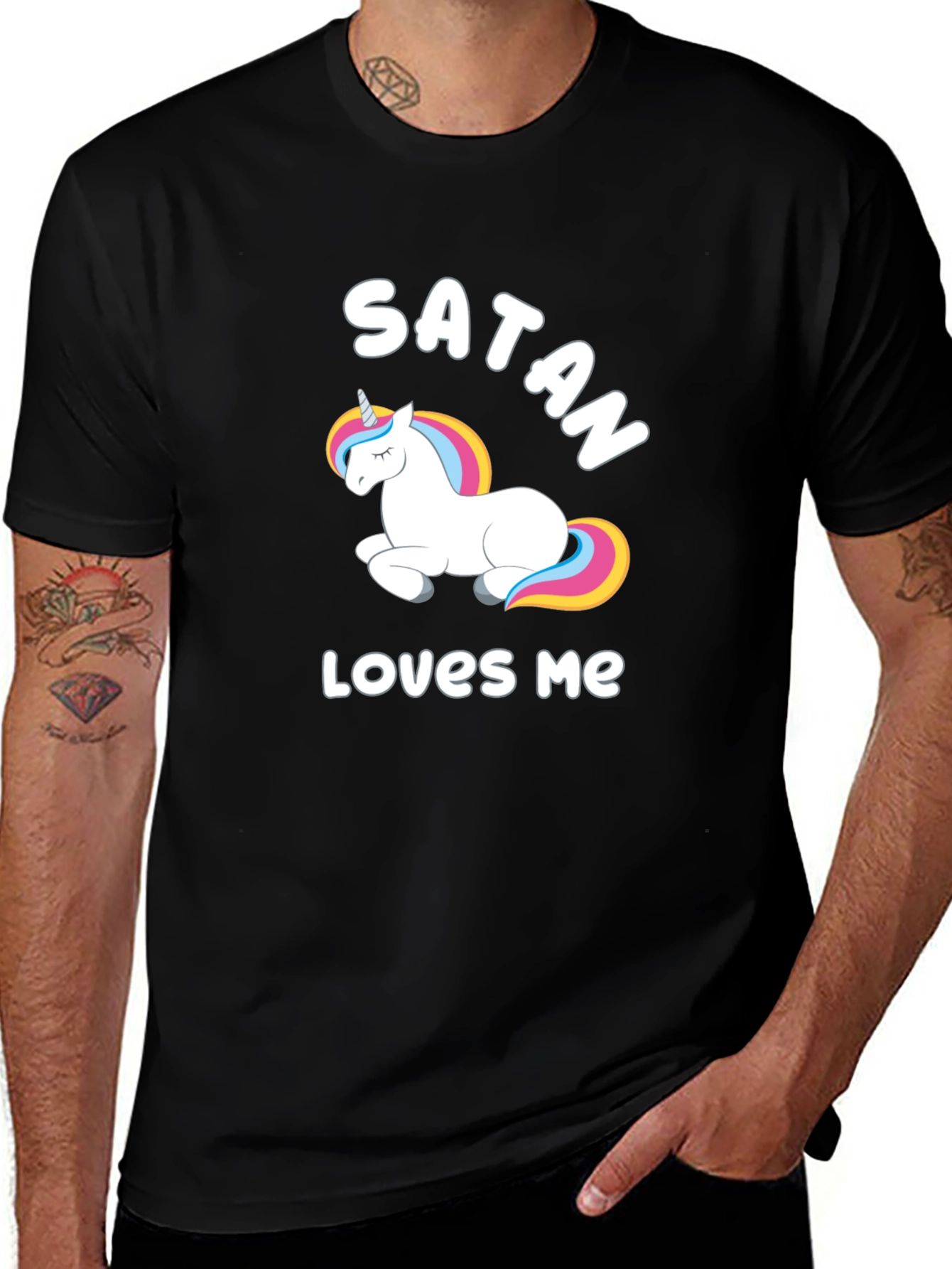 Variant 29 of Satan Loves Me Unicorn Black Graphic T-Shirt