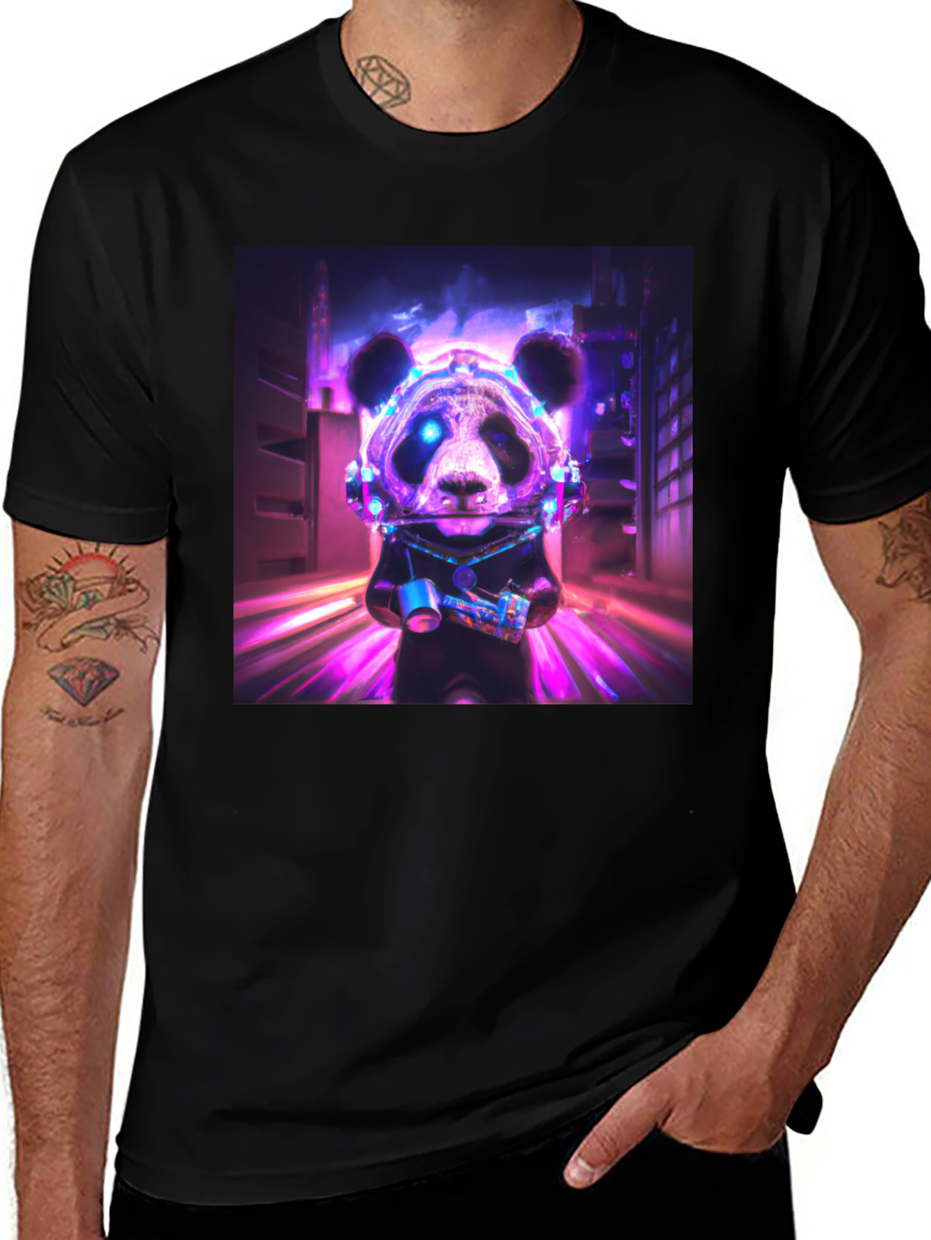 Variant 28 of Cyberpunk Panda Graphic Tee - Black
