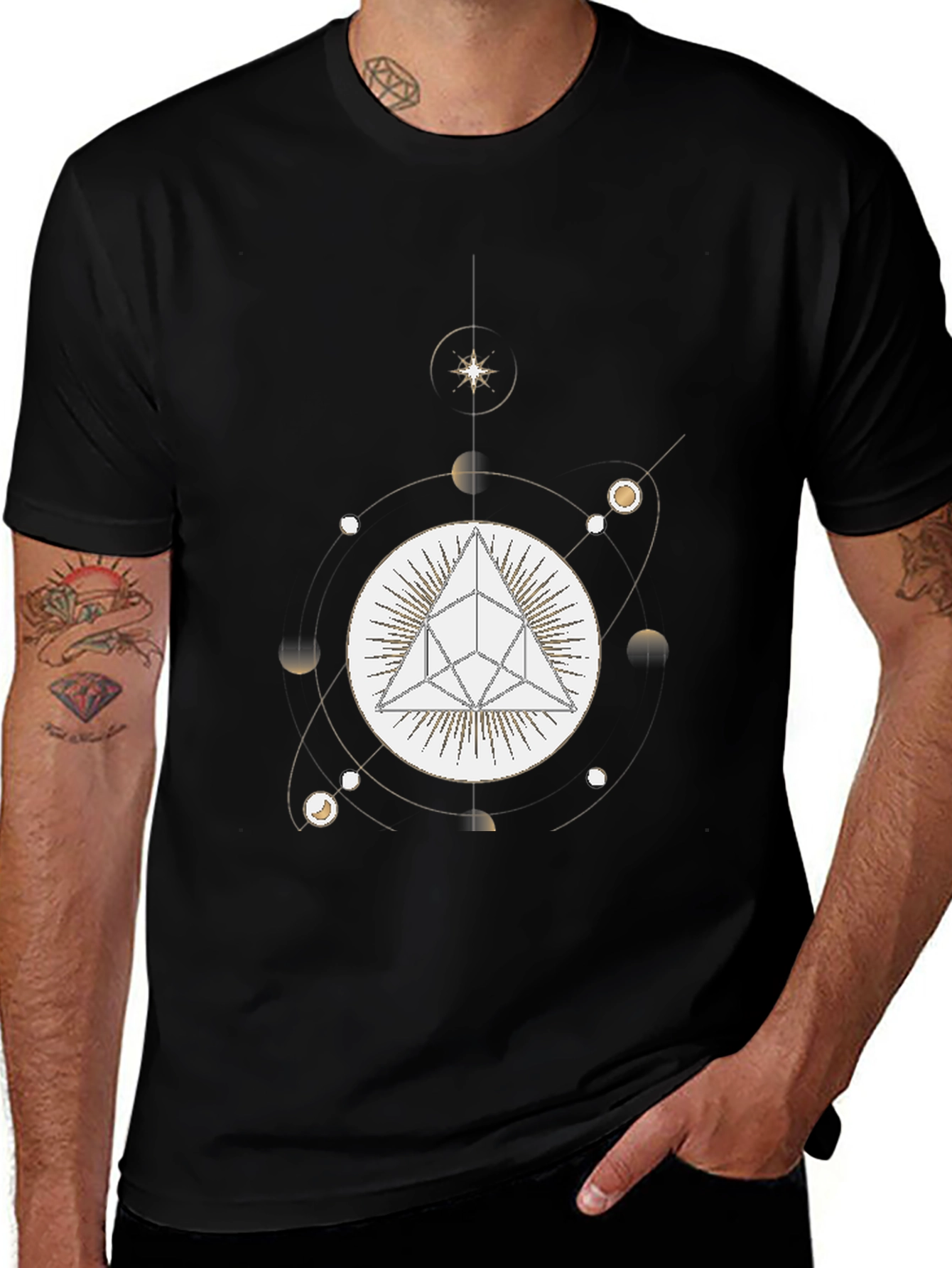 Variant 29 of Geometric Pyramid and Celestial Black T-Shirt