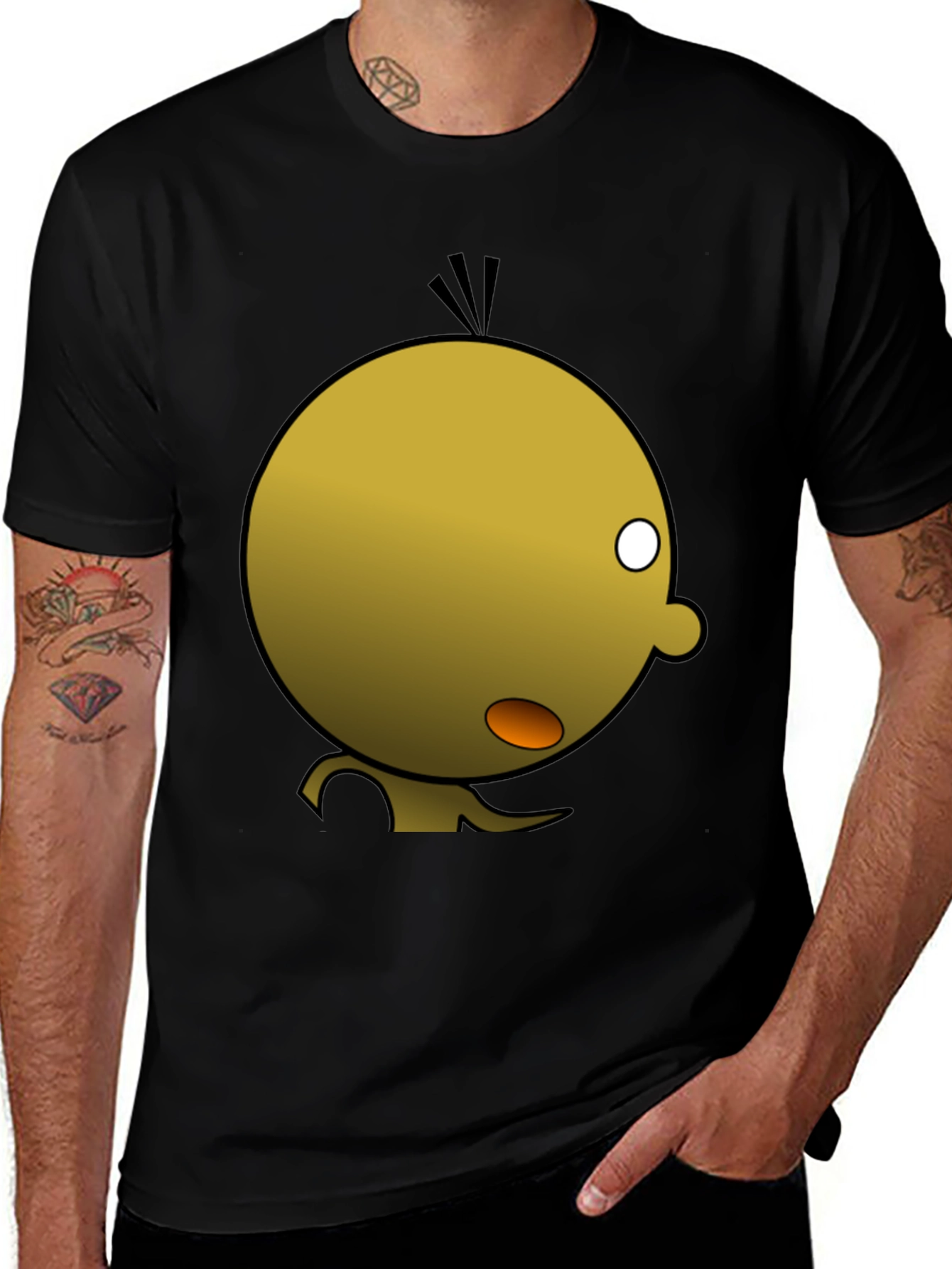 Variant 26 of Funny Cartoon Character Graphic Black T-Shirt
