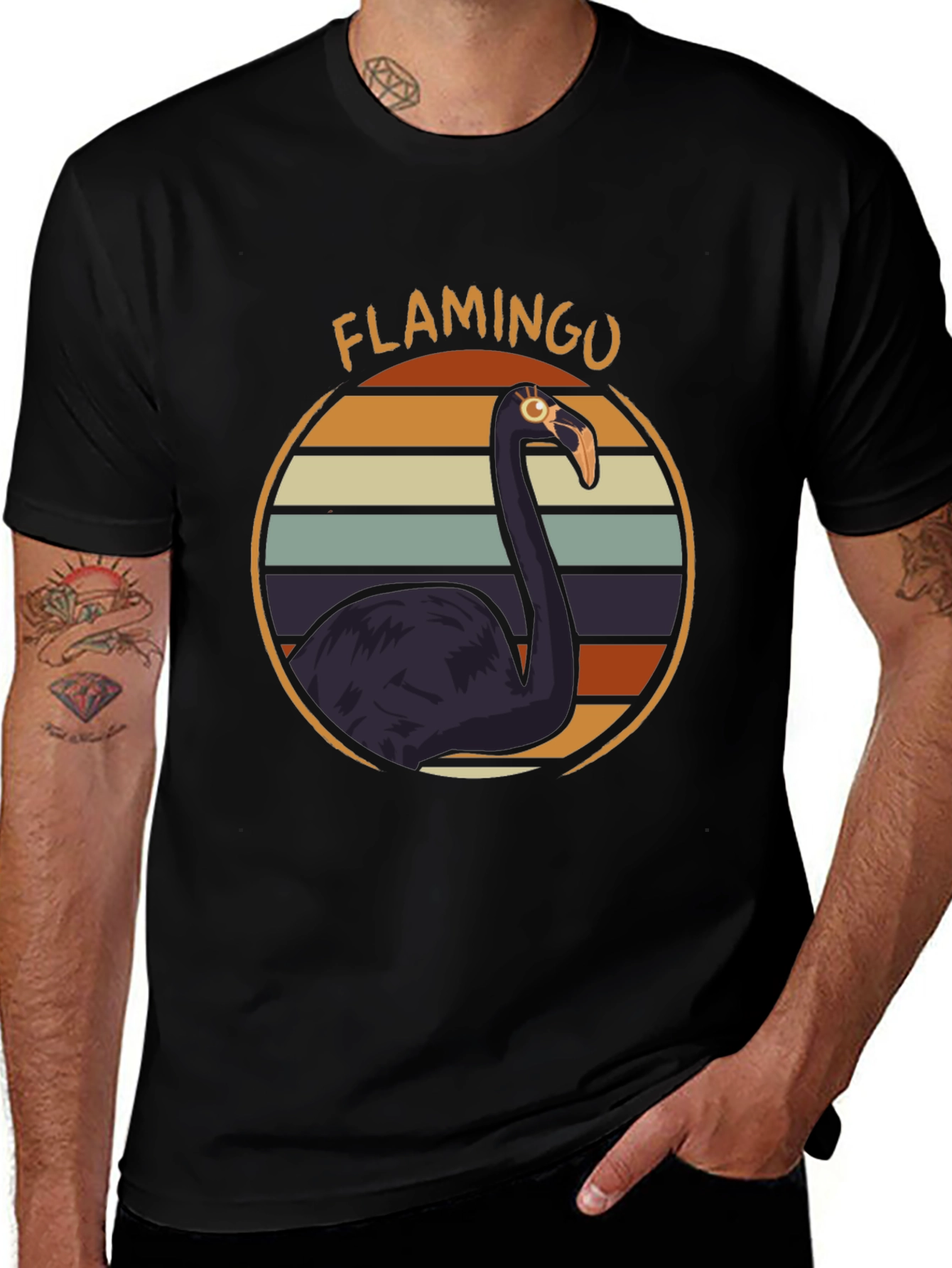Variant 20 of Retro Flamingo Graphic T-Shirt - Black