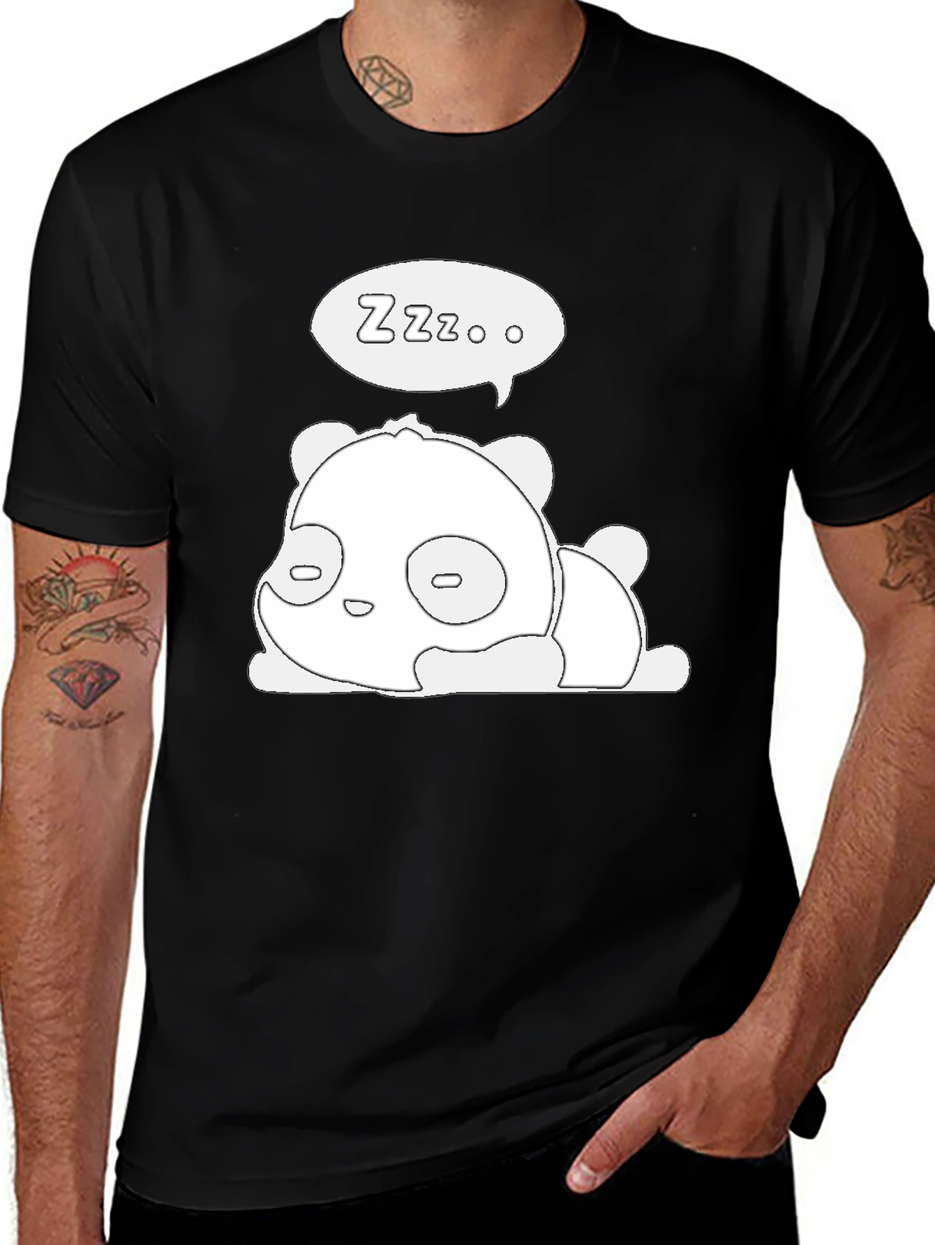 Variant 13 of Sleeping Panda Graphic Tee - Black Cotton T-Shirt