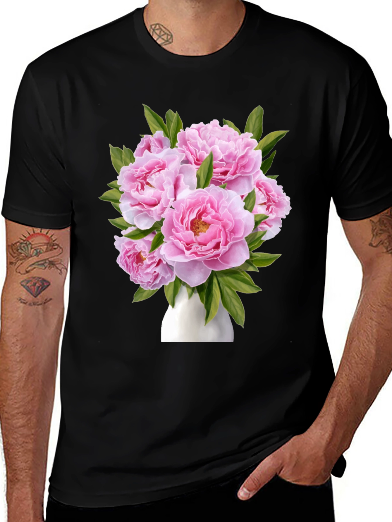 Variant 10 of Floral Bouquet Graphic Tee - Black Cotton T-Shirt