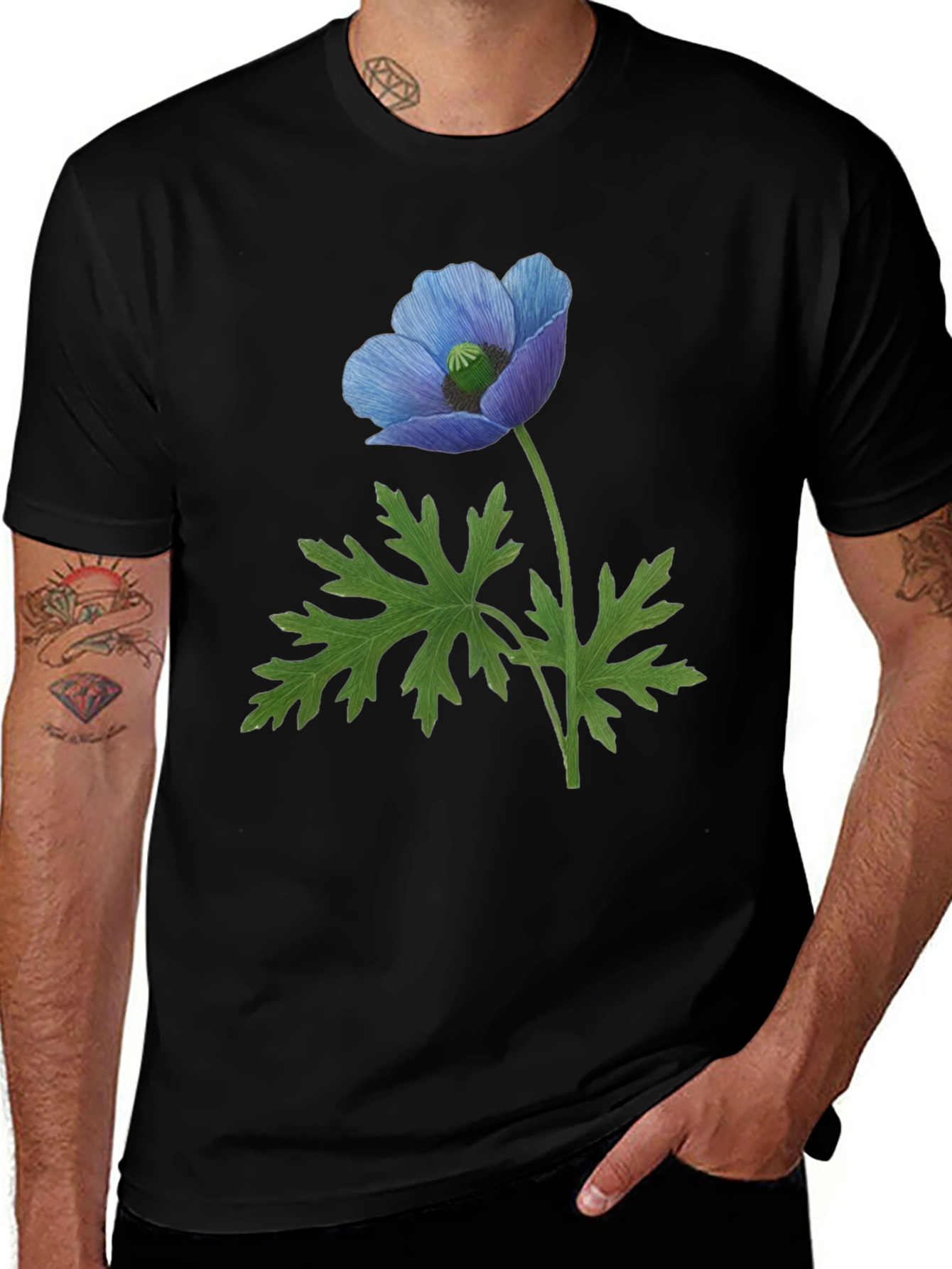 Variant 25 of Blue Poppy Flower Graphic T-Shirt - Nature Inspired Tee