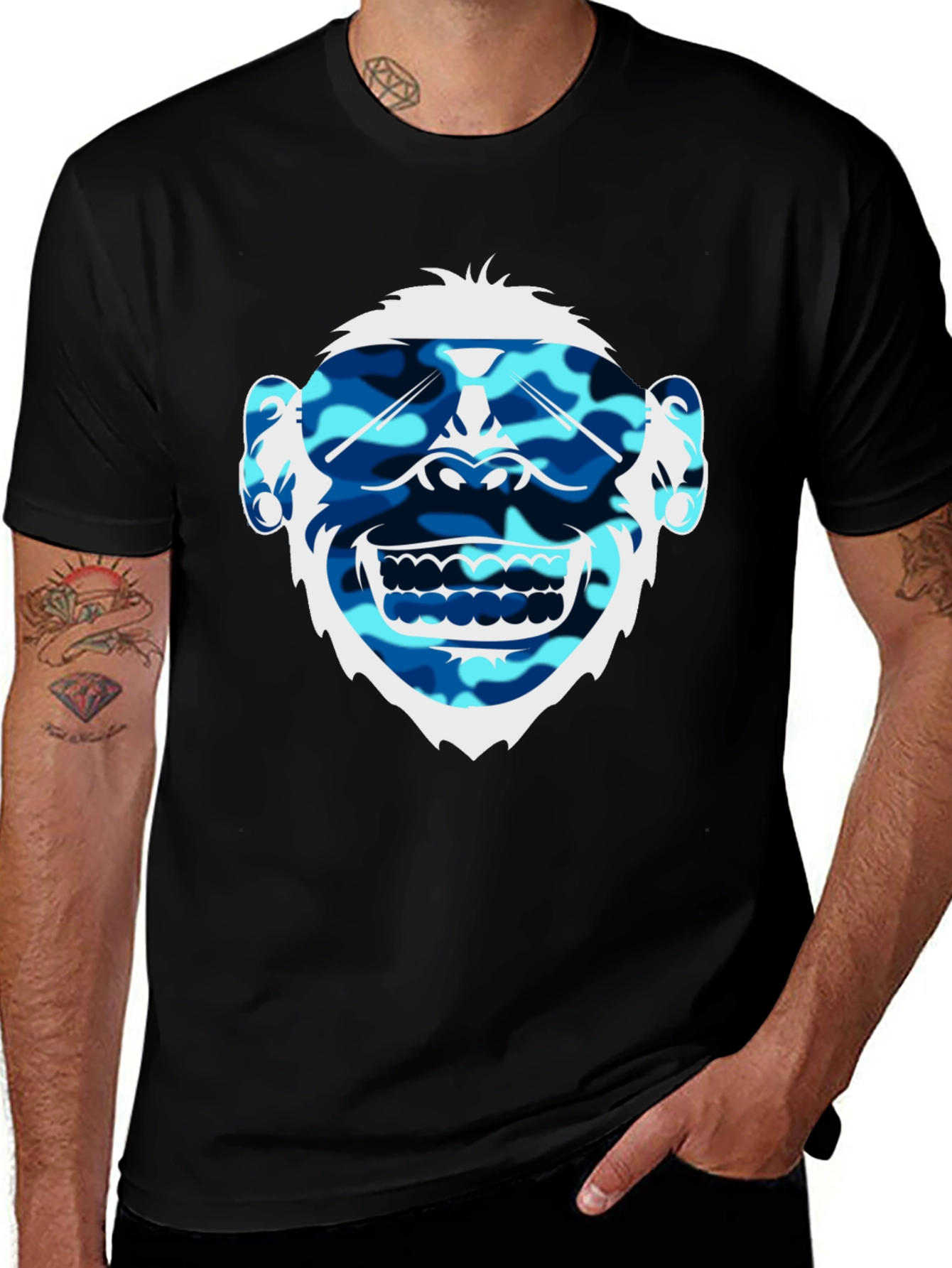 Variant 18 of Cool Camo Monkey Graphic Tee - Black