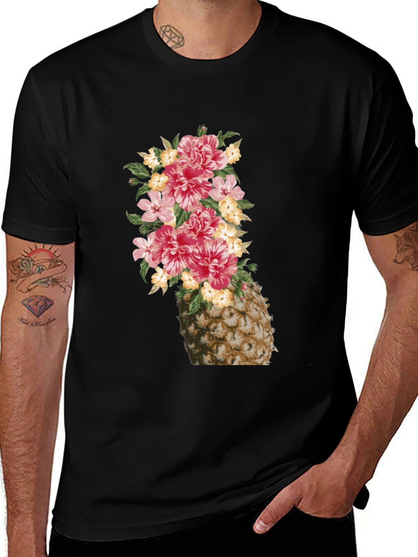 Variant 19 of Floral Pineapple Graphic Tee - Trendy Summer Style