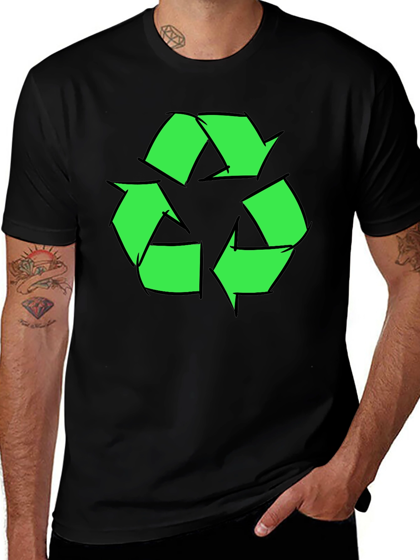 Variant 6 of Green Recycle Symbol Graphic Black Tee