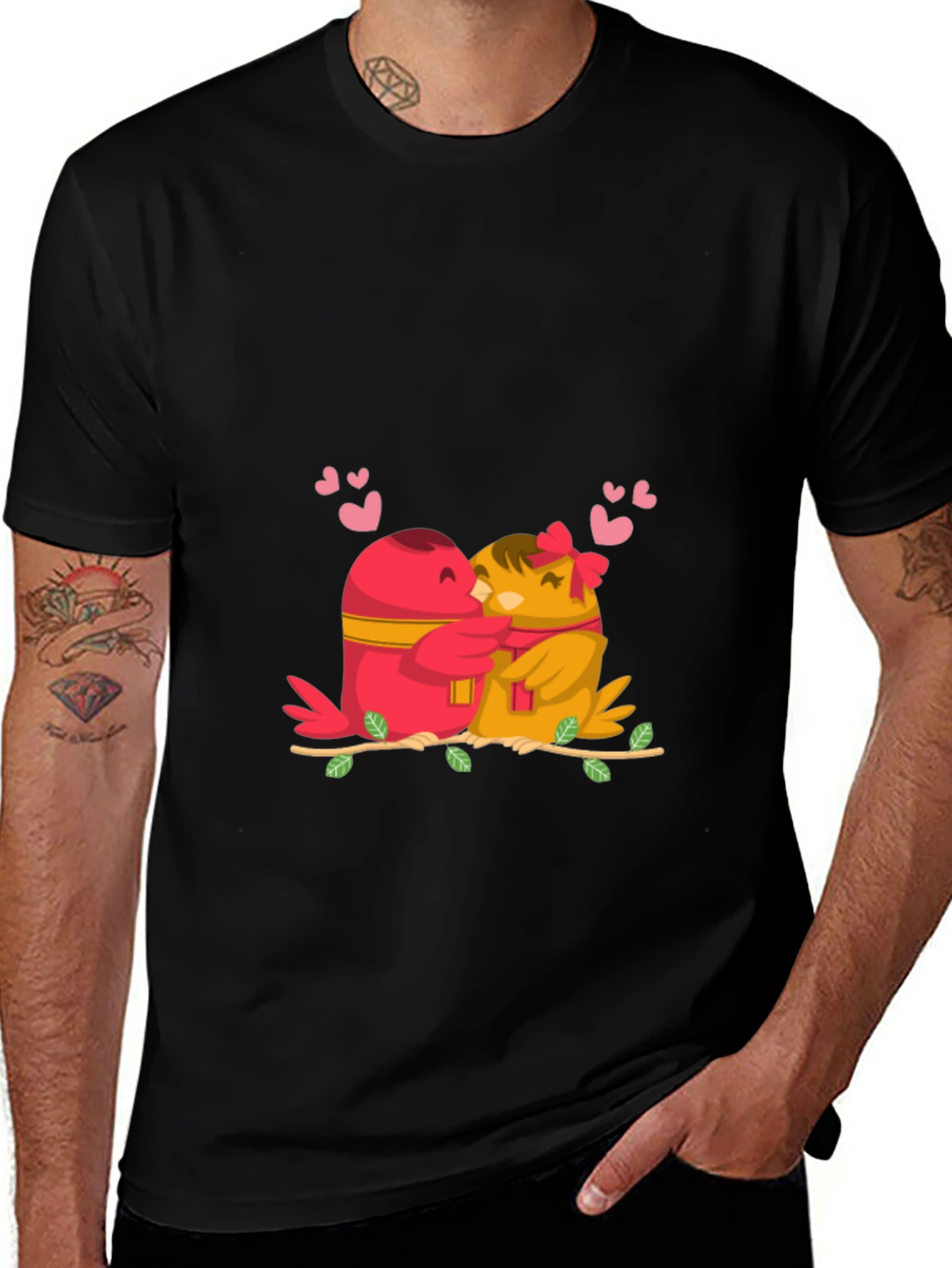 Love Birds Graphic Tee - Black Cotton Blend