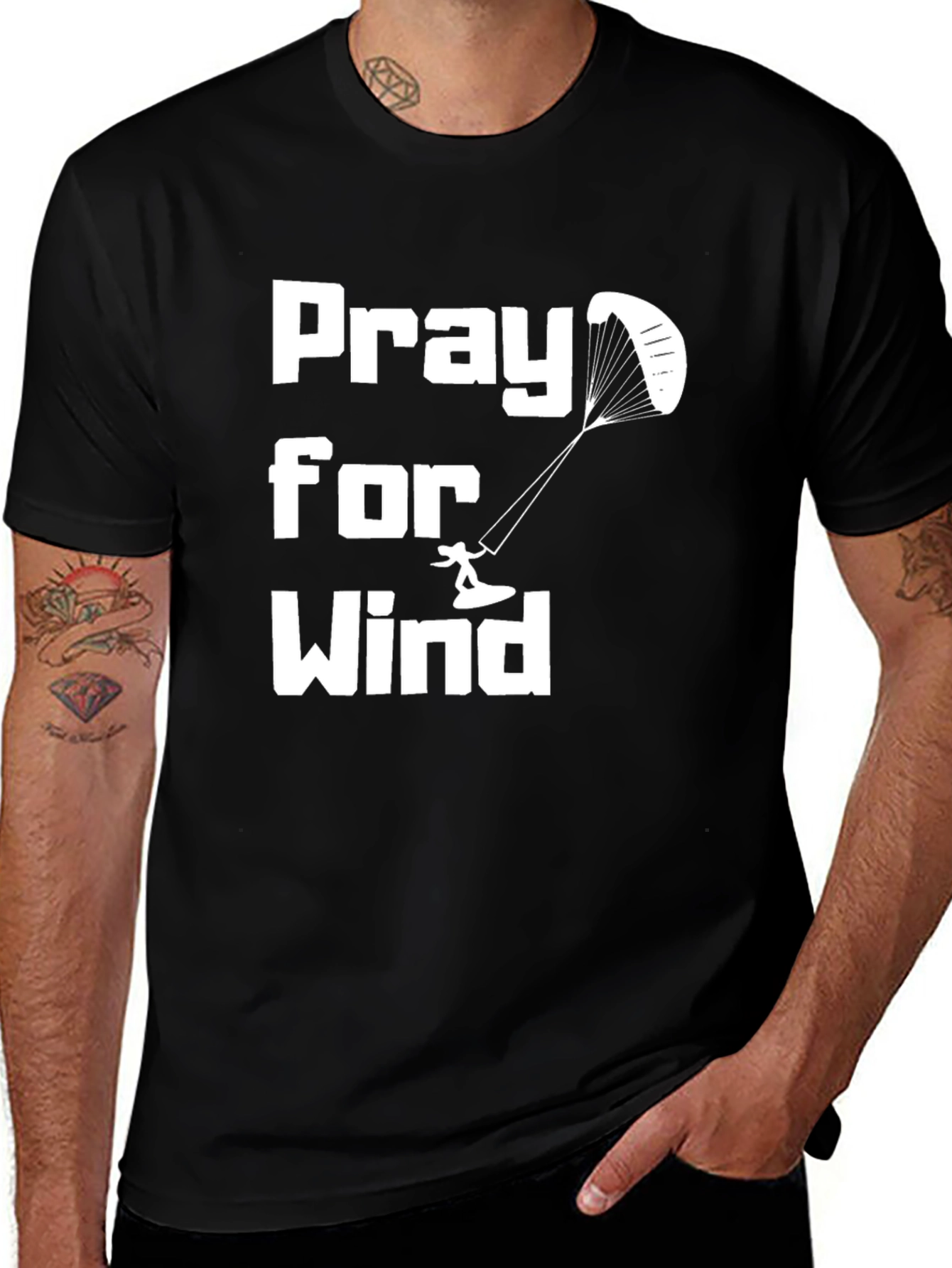 Variant 4 of Pray for Wind Kitesurfing Black Tee