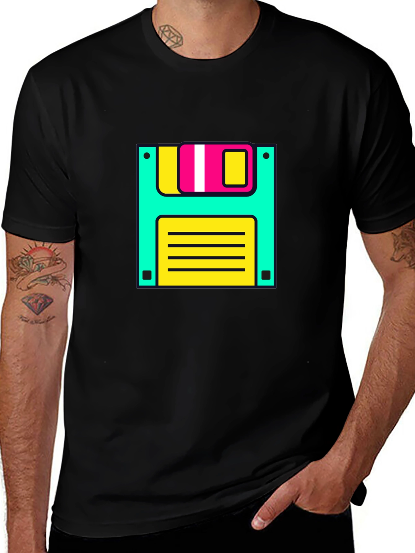 Variant 21 of Retro Floppy Disk Graphic Tee - Black