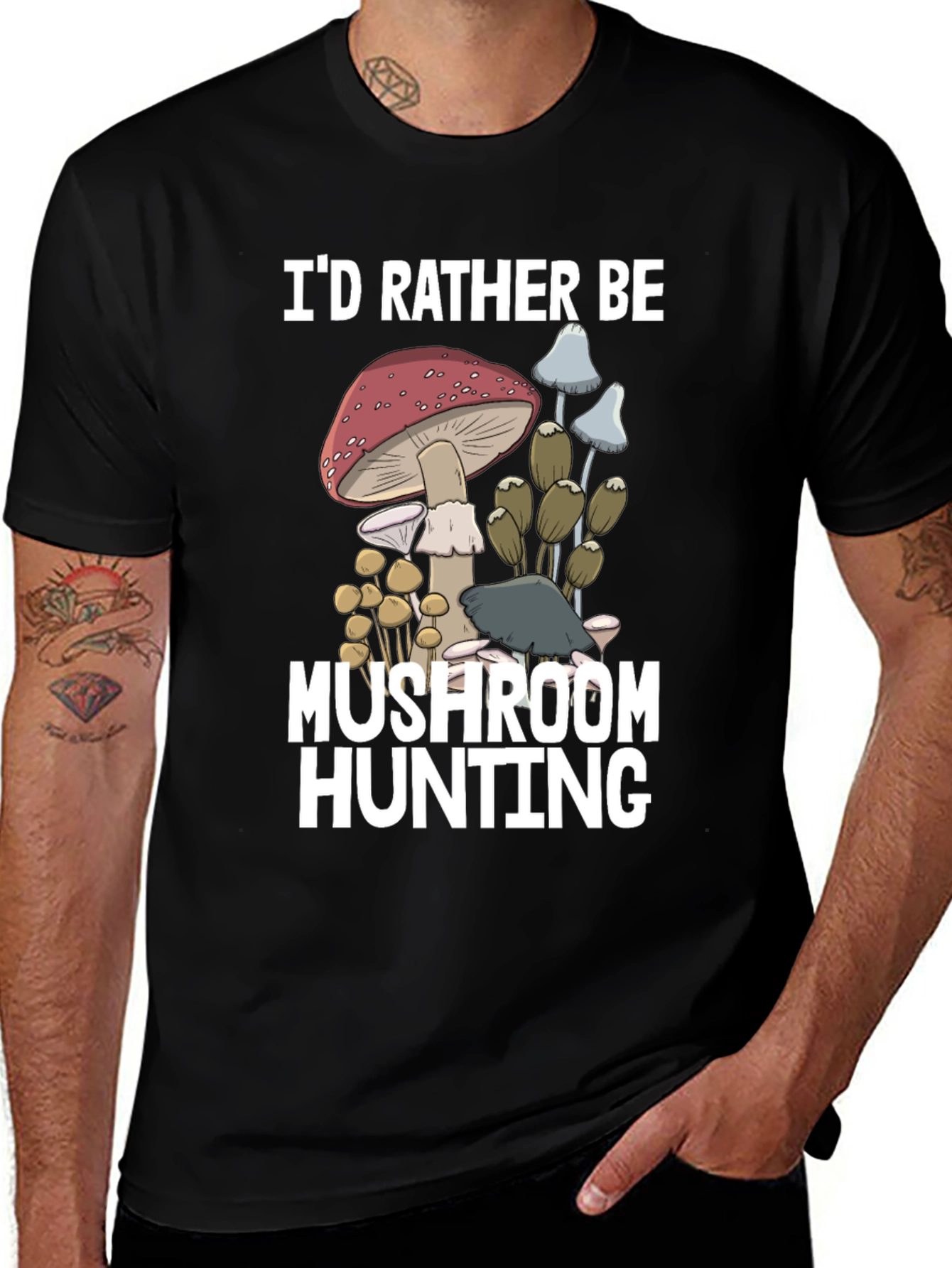 Black Mushroom Hunting Graphic Tee main image