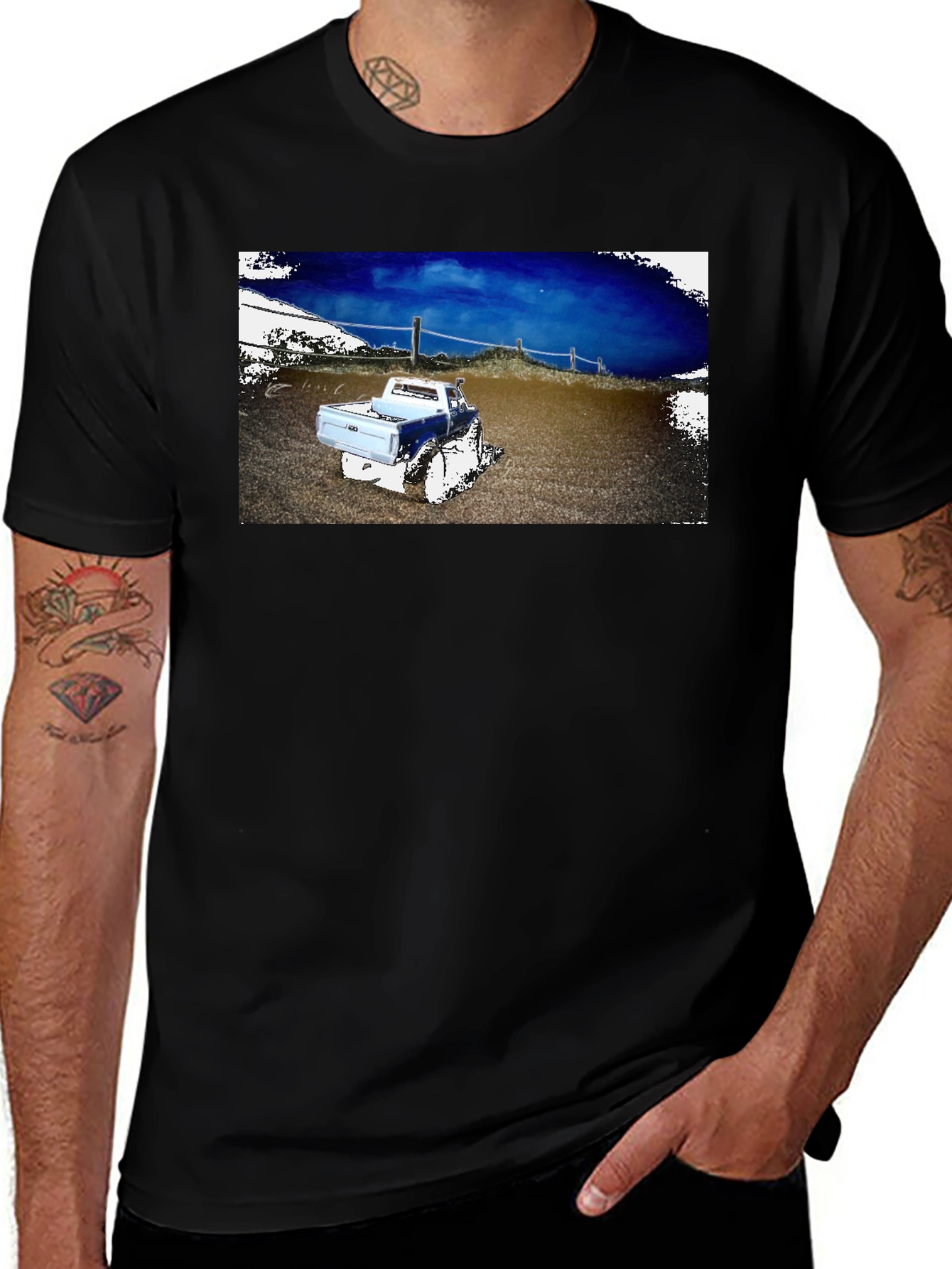 Variant 23 of Black Graphic Tee - RC Truck Landscape Print