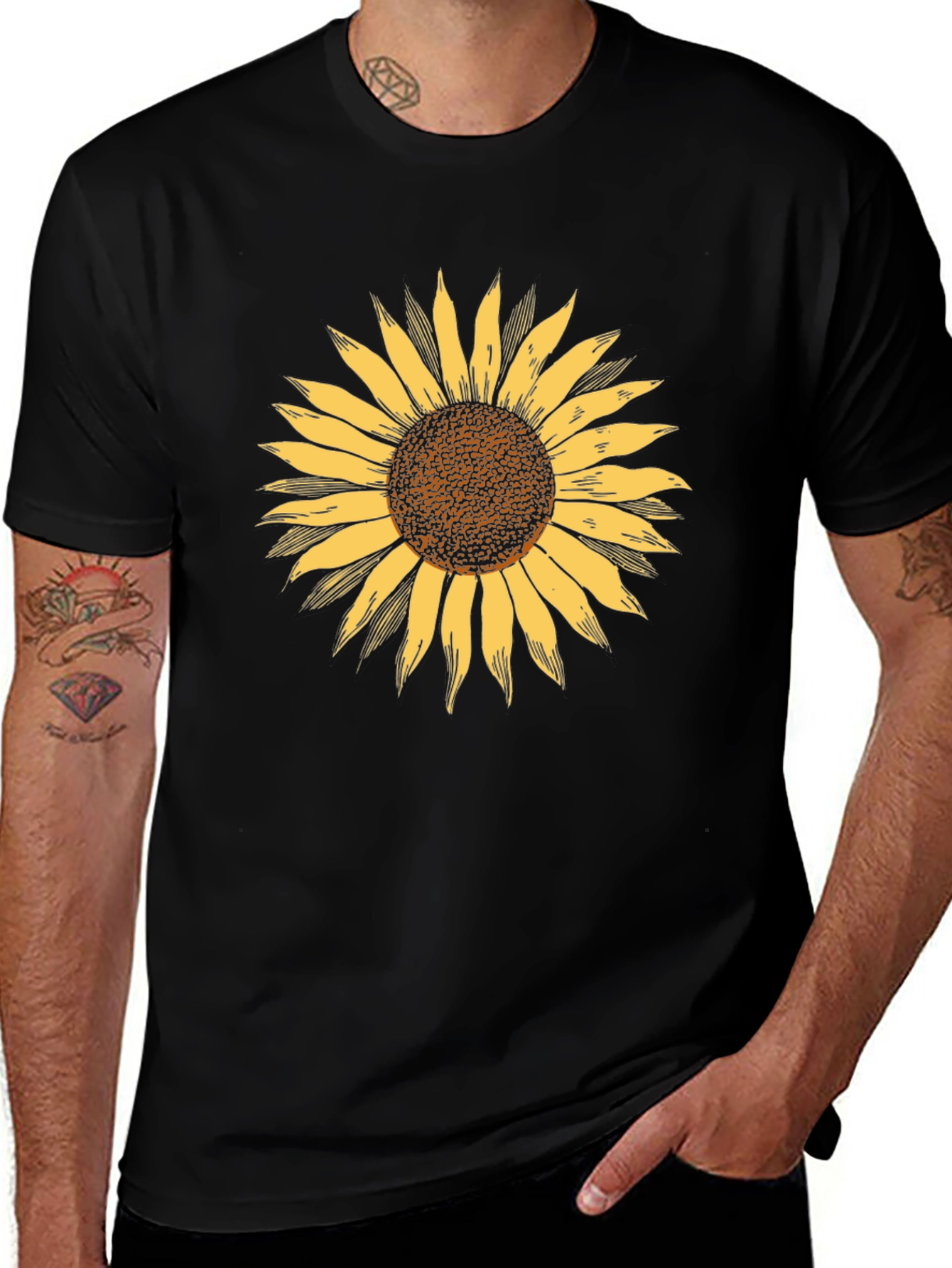 Black Sunflower Graphic Print Black T-Shirt main image