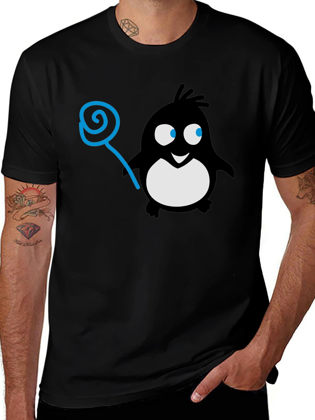 Variant 10 of Penguin Lollipop Graphic Tee - Black Cotton T-Shirt