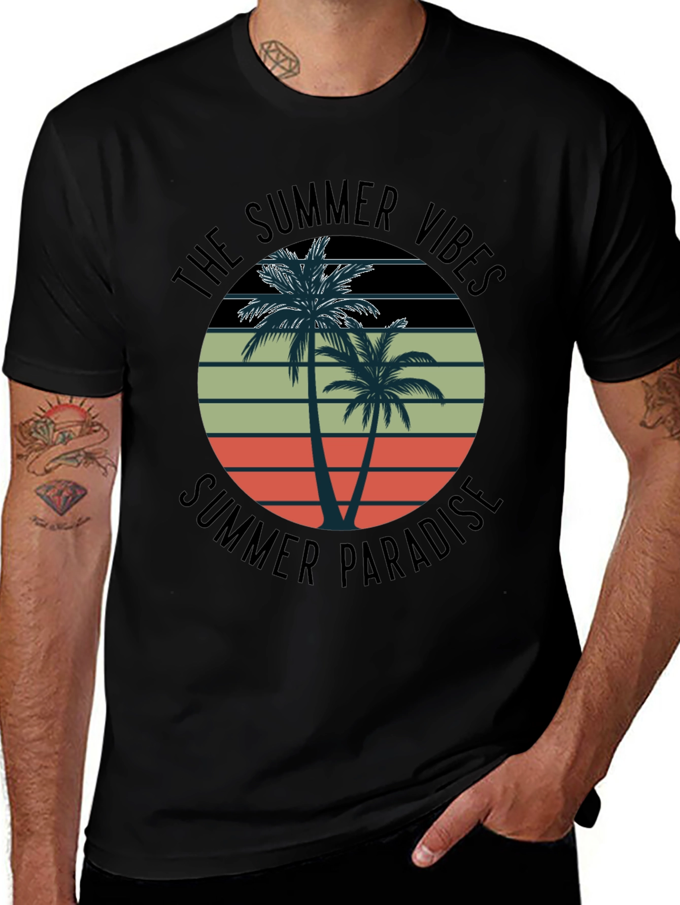 Variant 8 of Summer Vibes Palm Tree Graphic Tee - Black