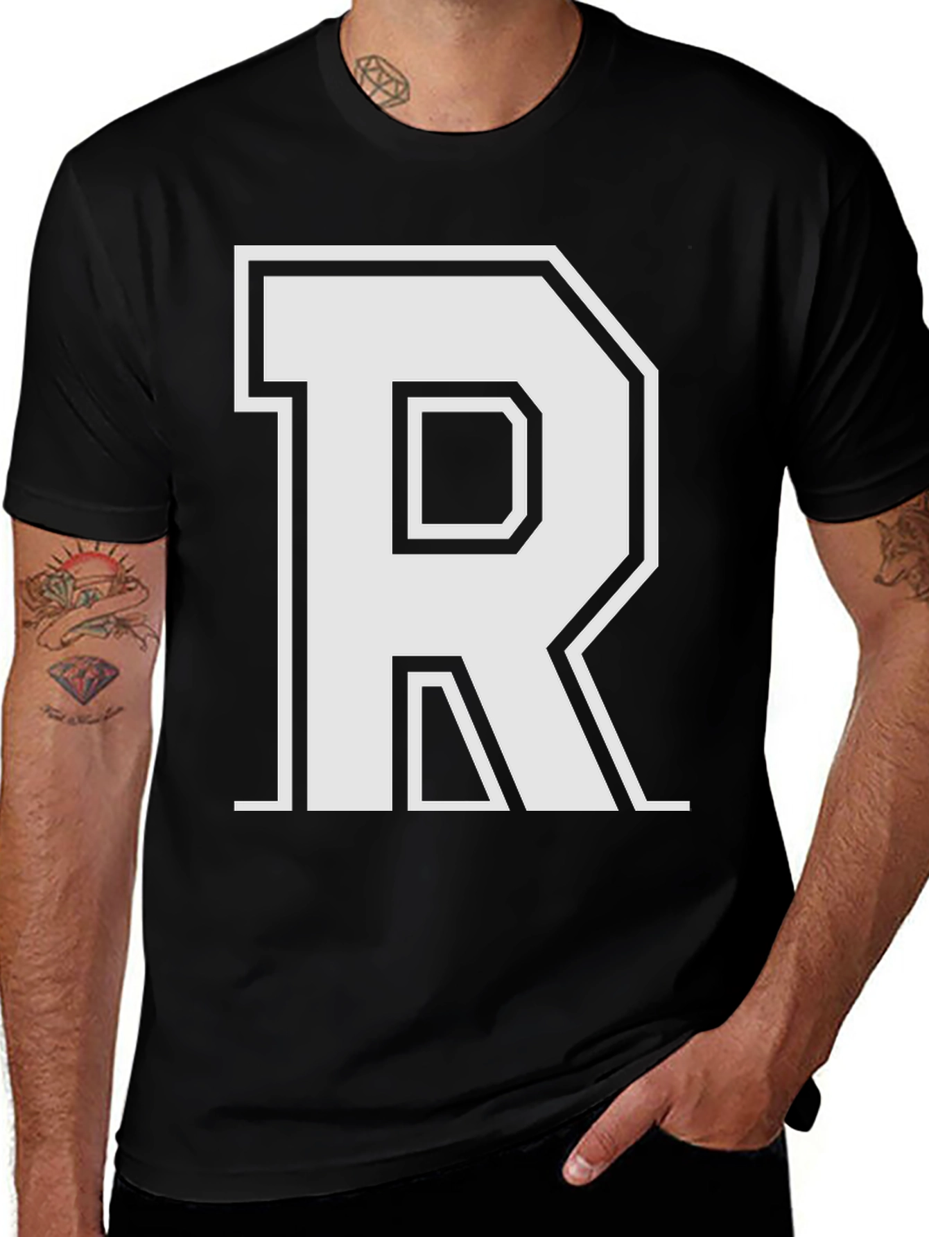 Varsity Style Letter R T-Shirt - Black