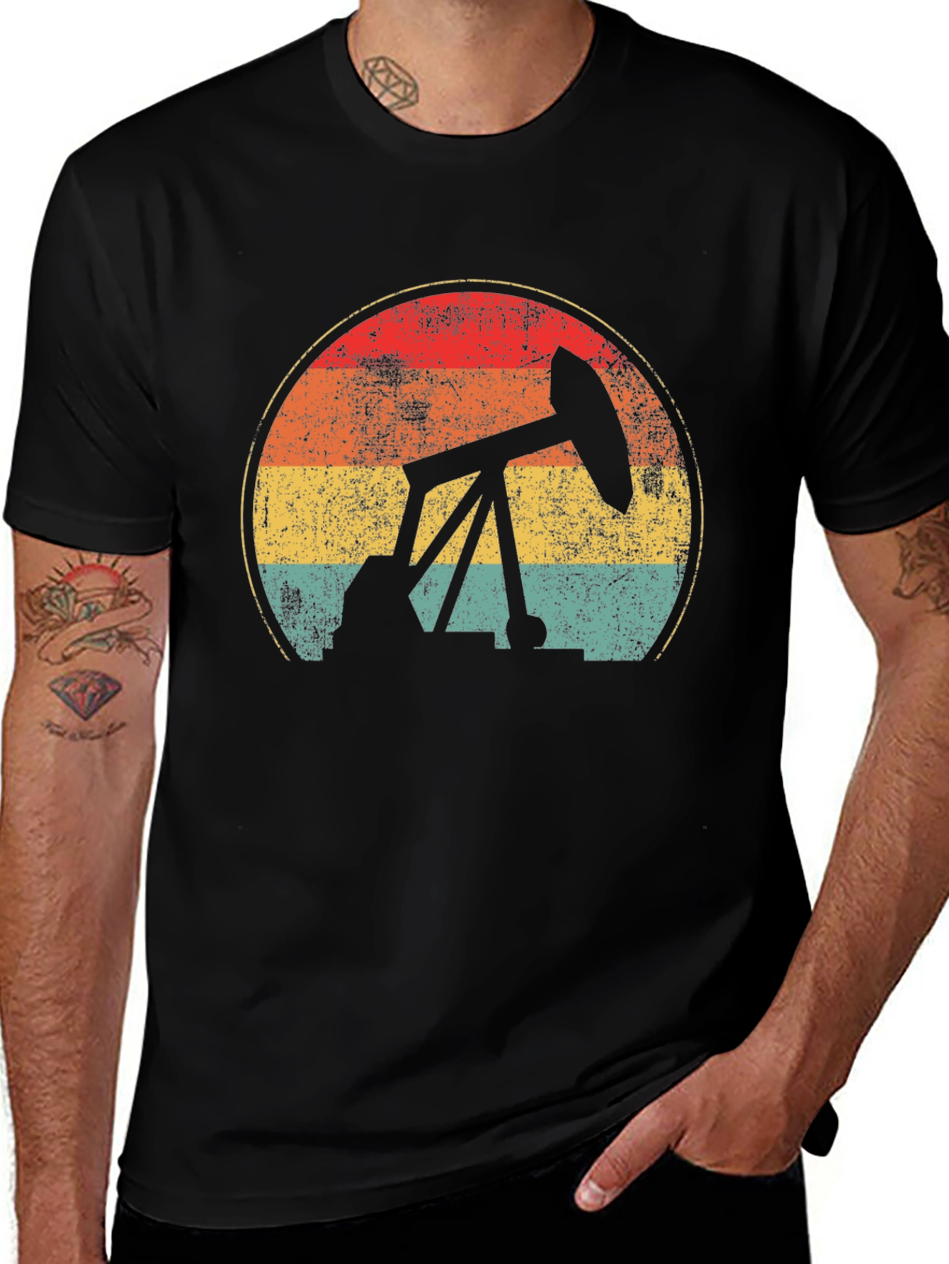 Variant 19 of Vintage Oil Rig Graphic Tee - Retro Black T-Shirt