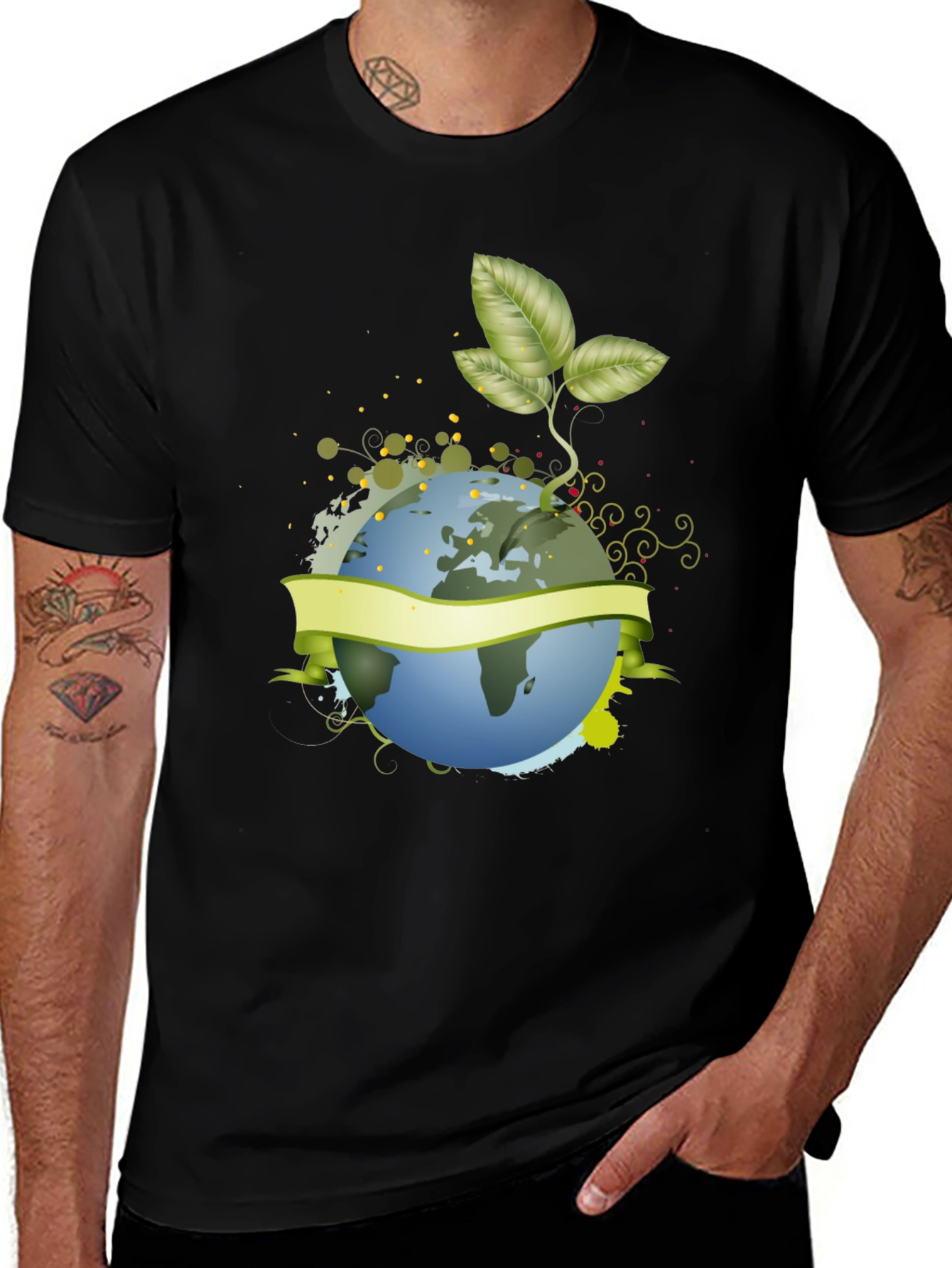 Variant 27 of Eco-Friendly Earth Graphic Black T-Shirt
