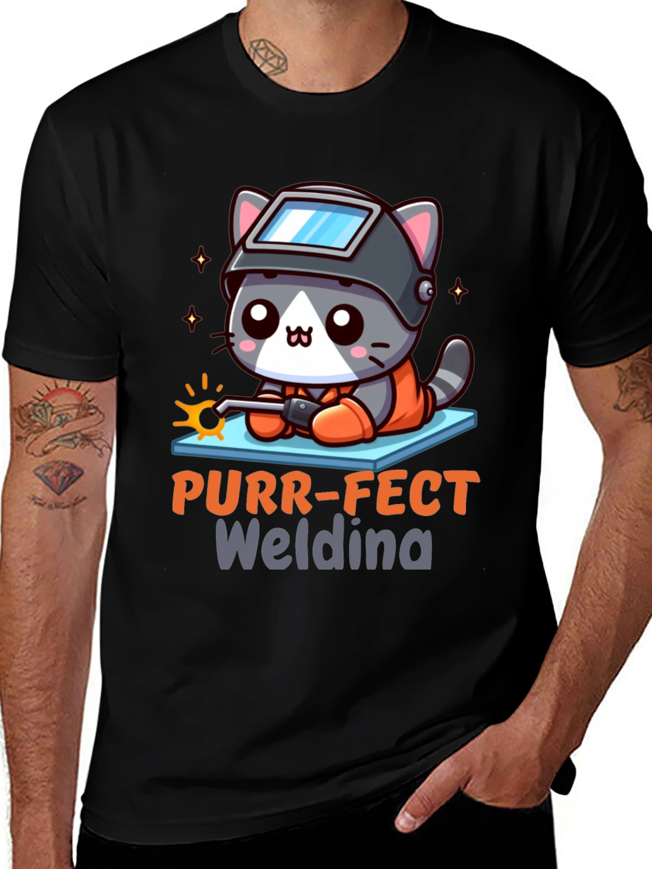 Variant 21 of Purr-fect Welding Cat T-Shirt - Black