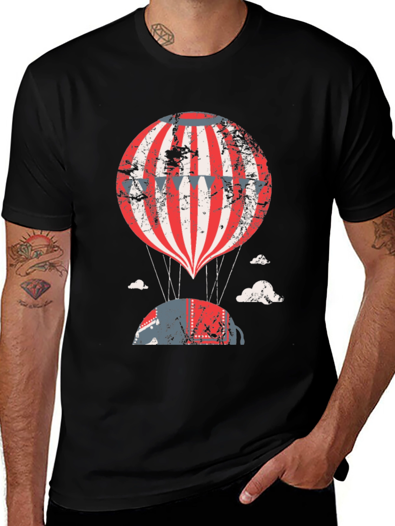 Variant 23 of Retro Hot Air Balloon Elephant Graphic Tee
